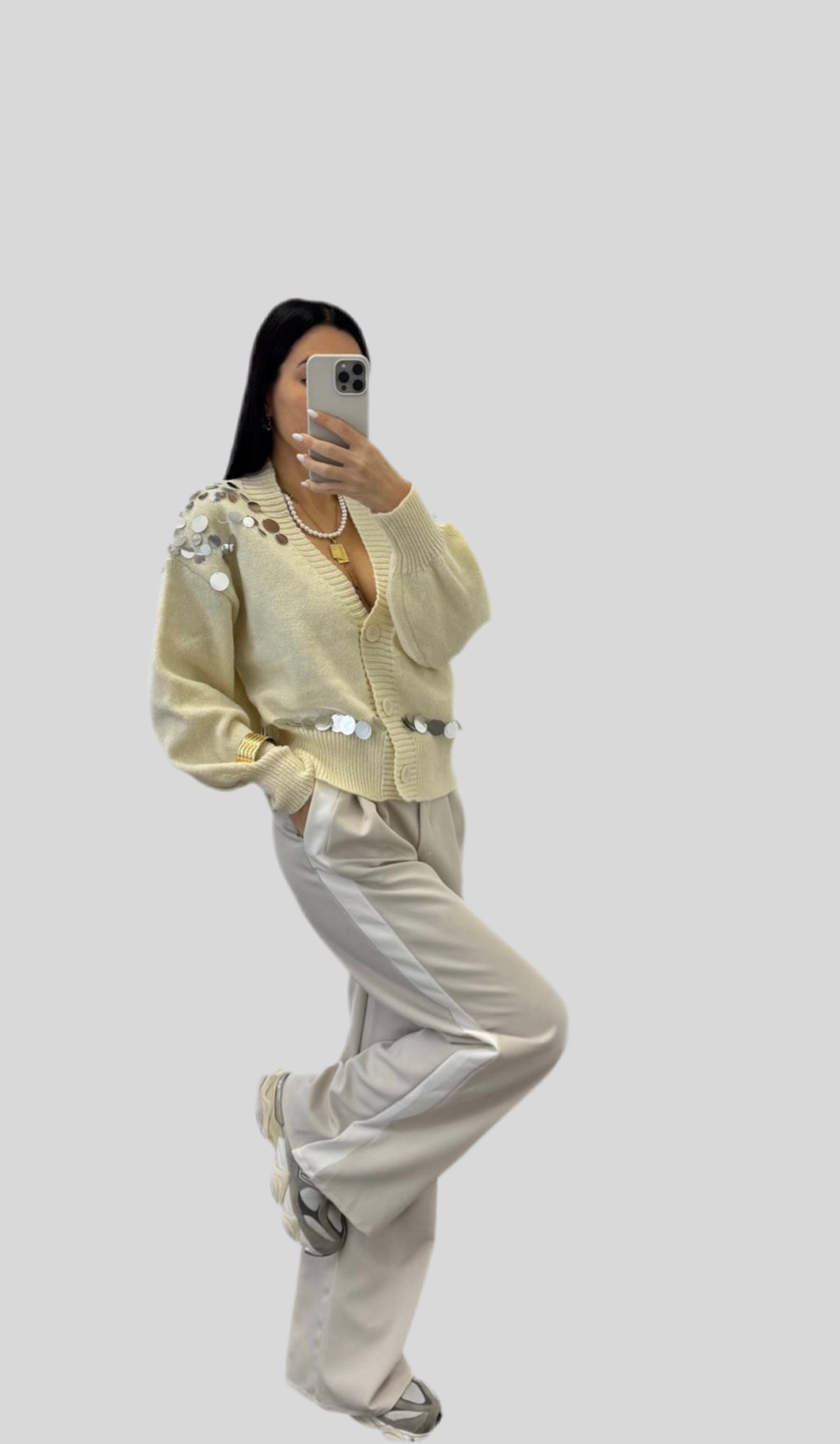 Pantalone Banda Laterale Ecru