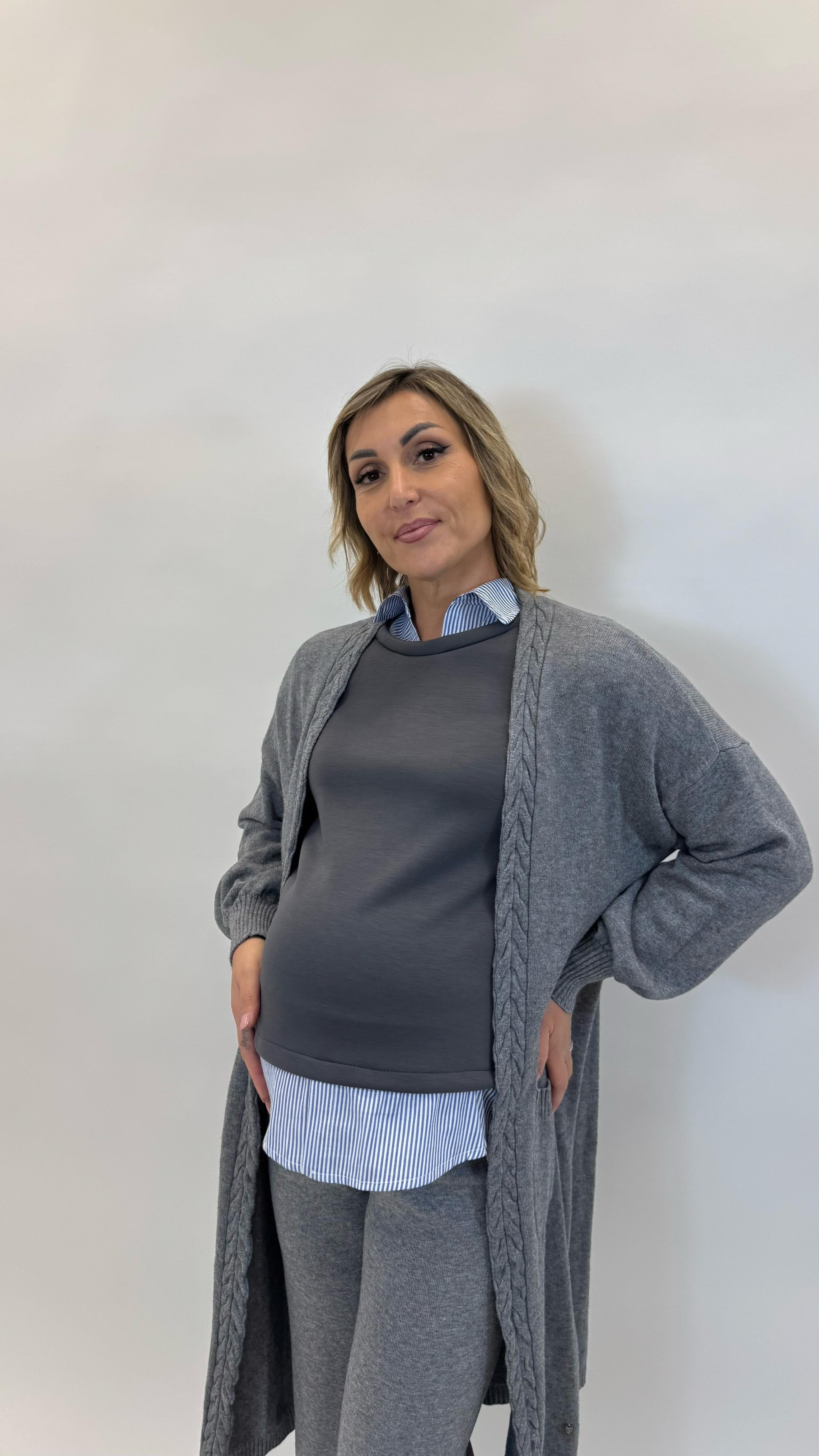 Felpa Camicia Cucita Grigio Perla