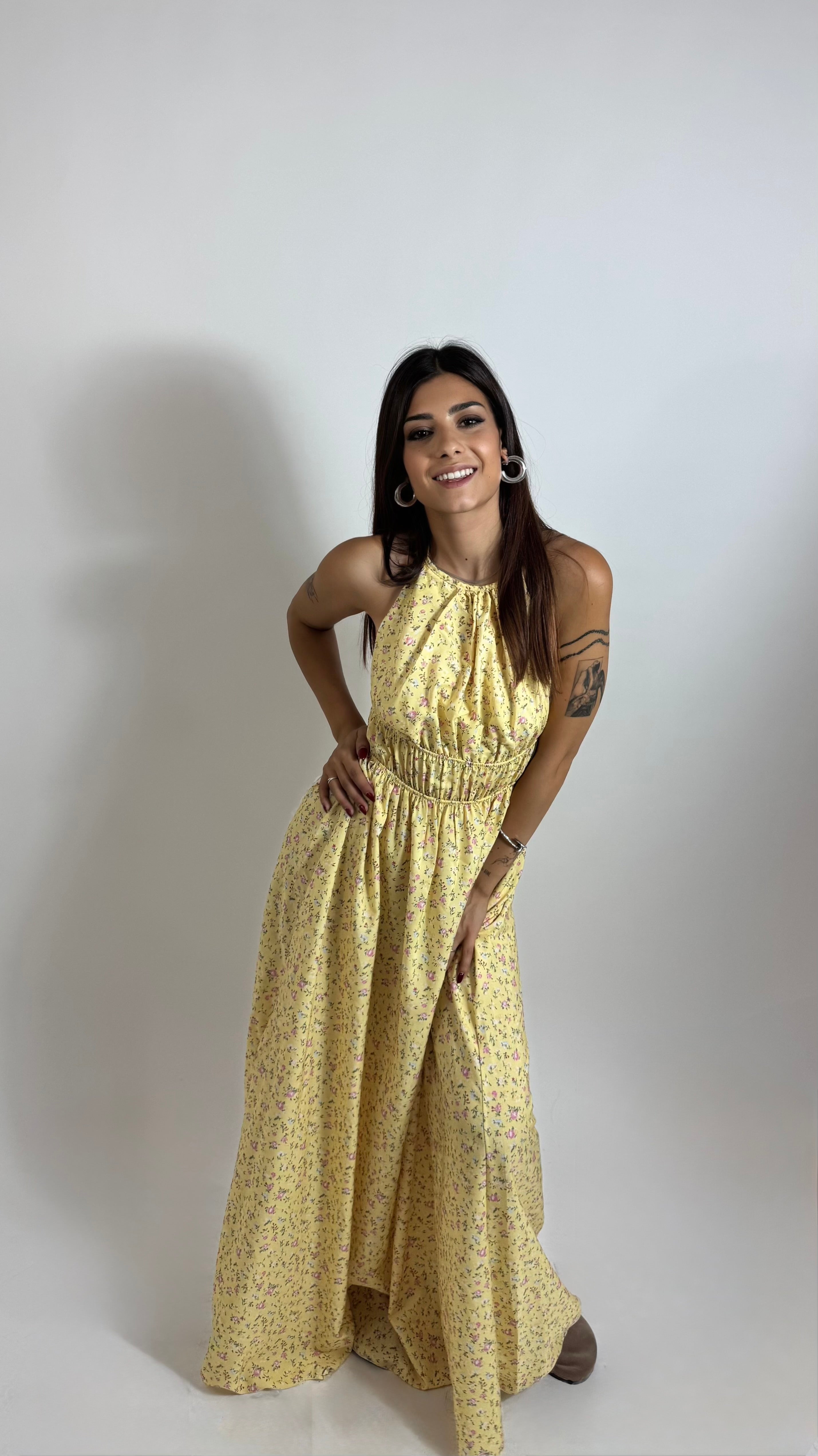 Abito Halter Flowers Yellow