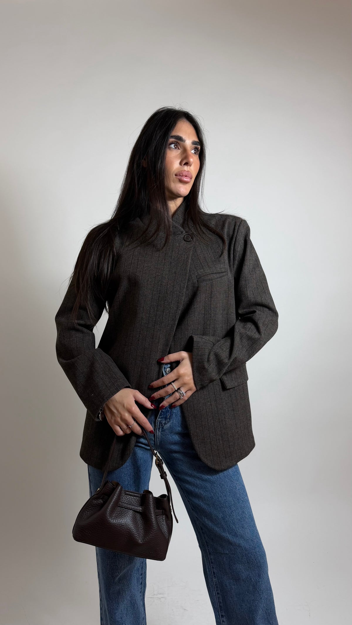 Giacca Blazer Asimmetrica Gessata
