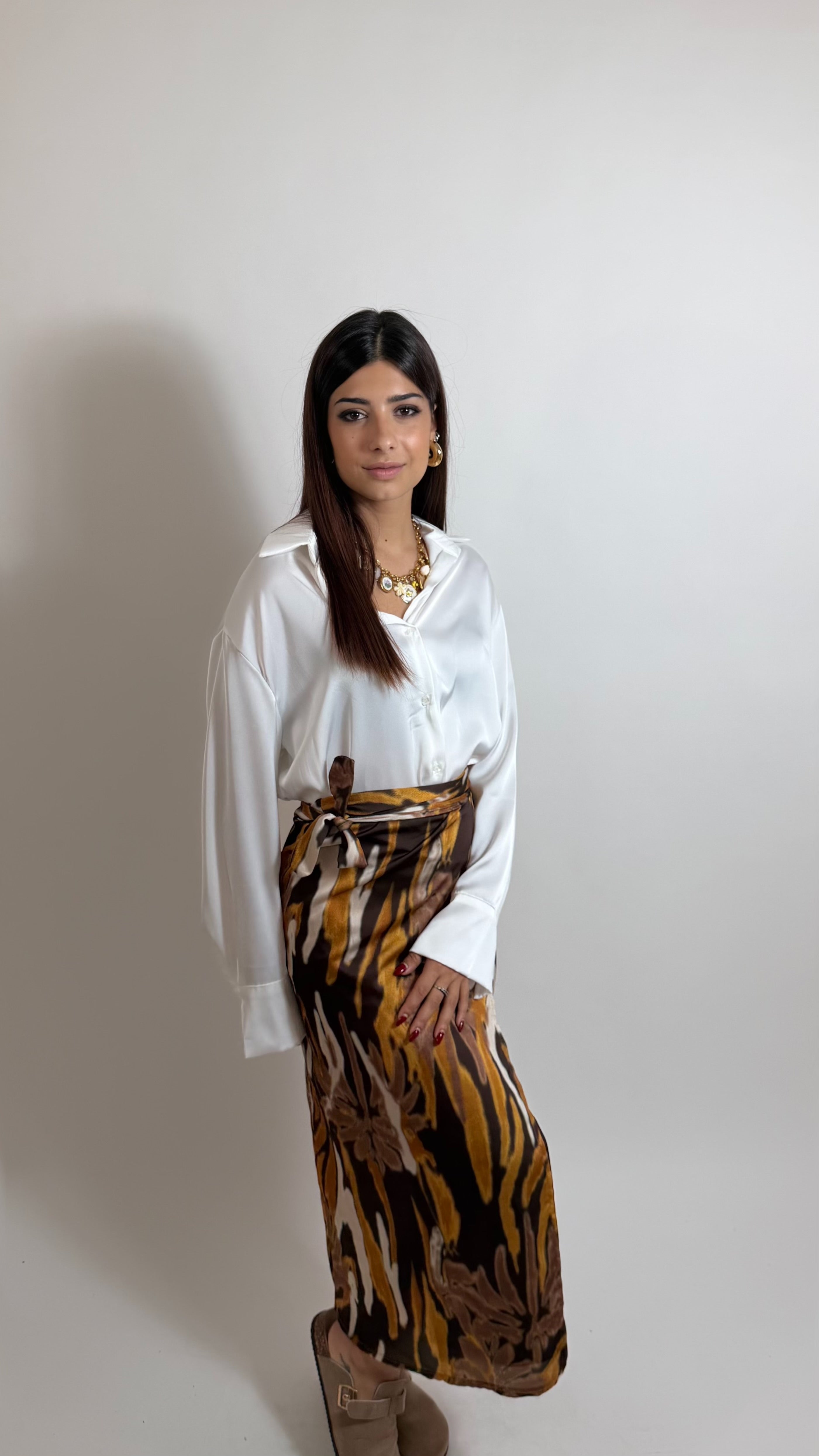 Gonna Pareo Midi Etnica Satin Choco
