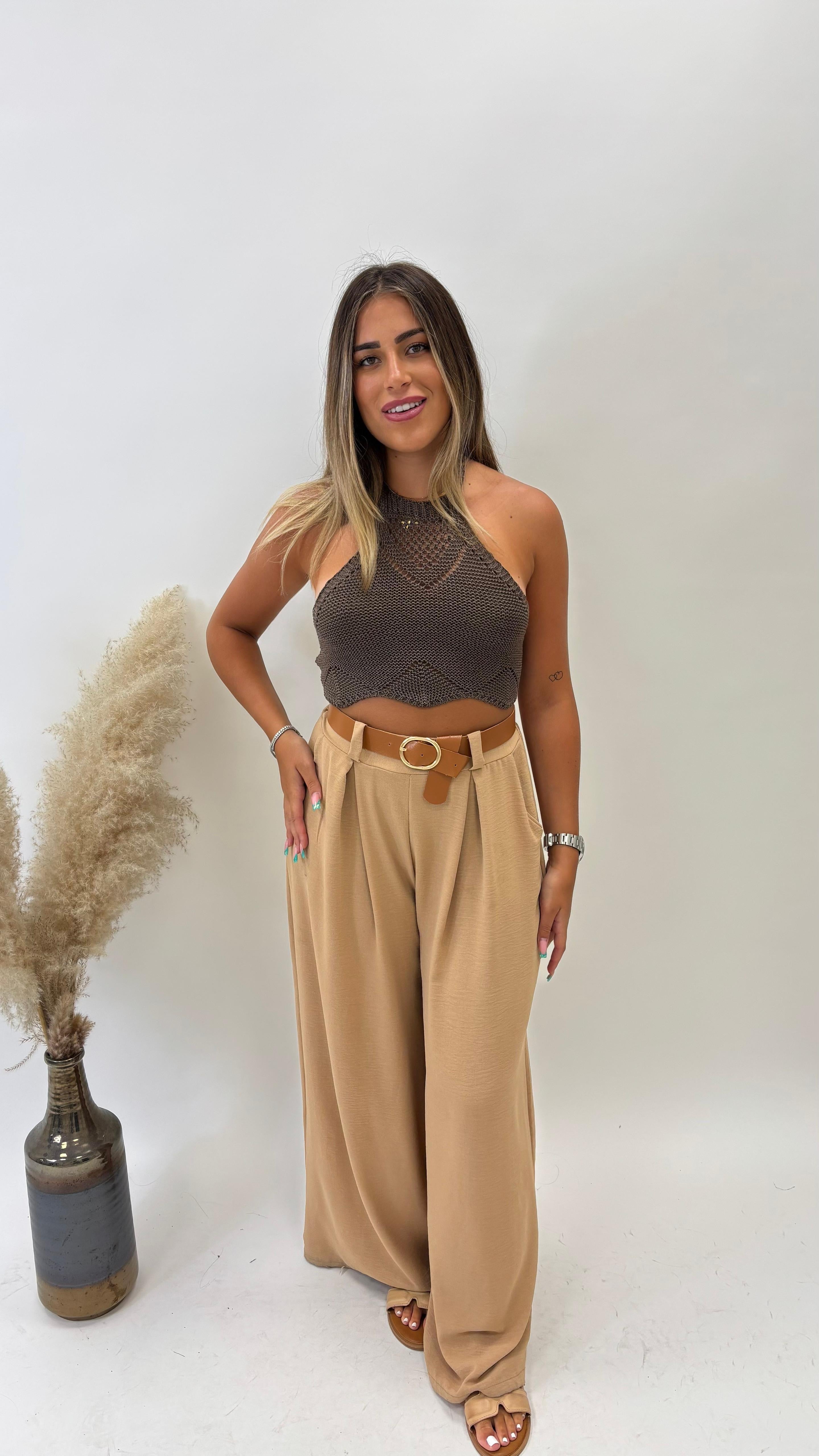 Pantalone Ampio Cinta Inclusa Camel