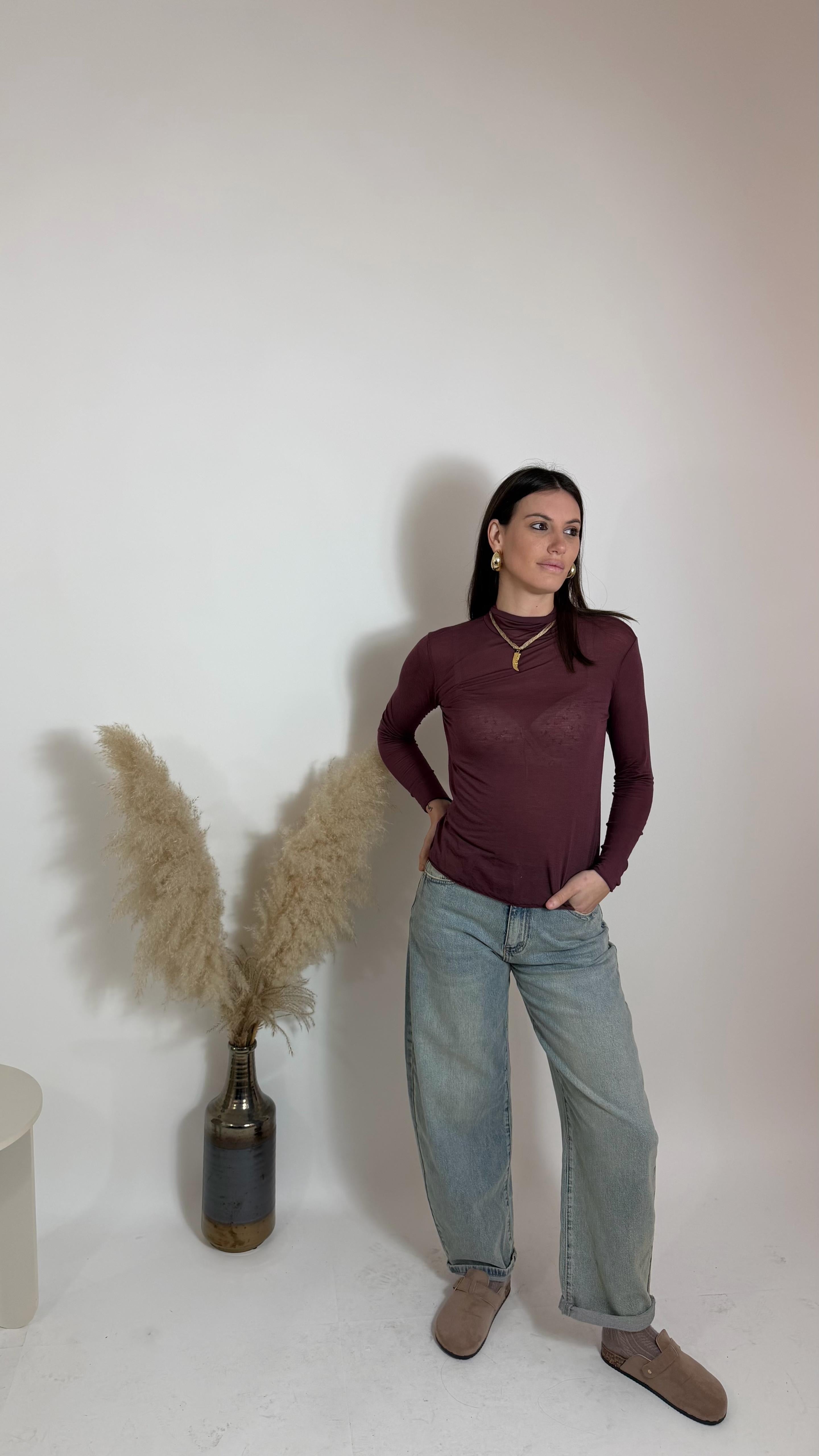 Maglia Cashmere Mezzo Collo Wine Red