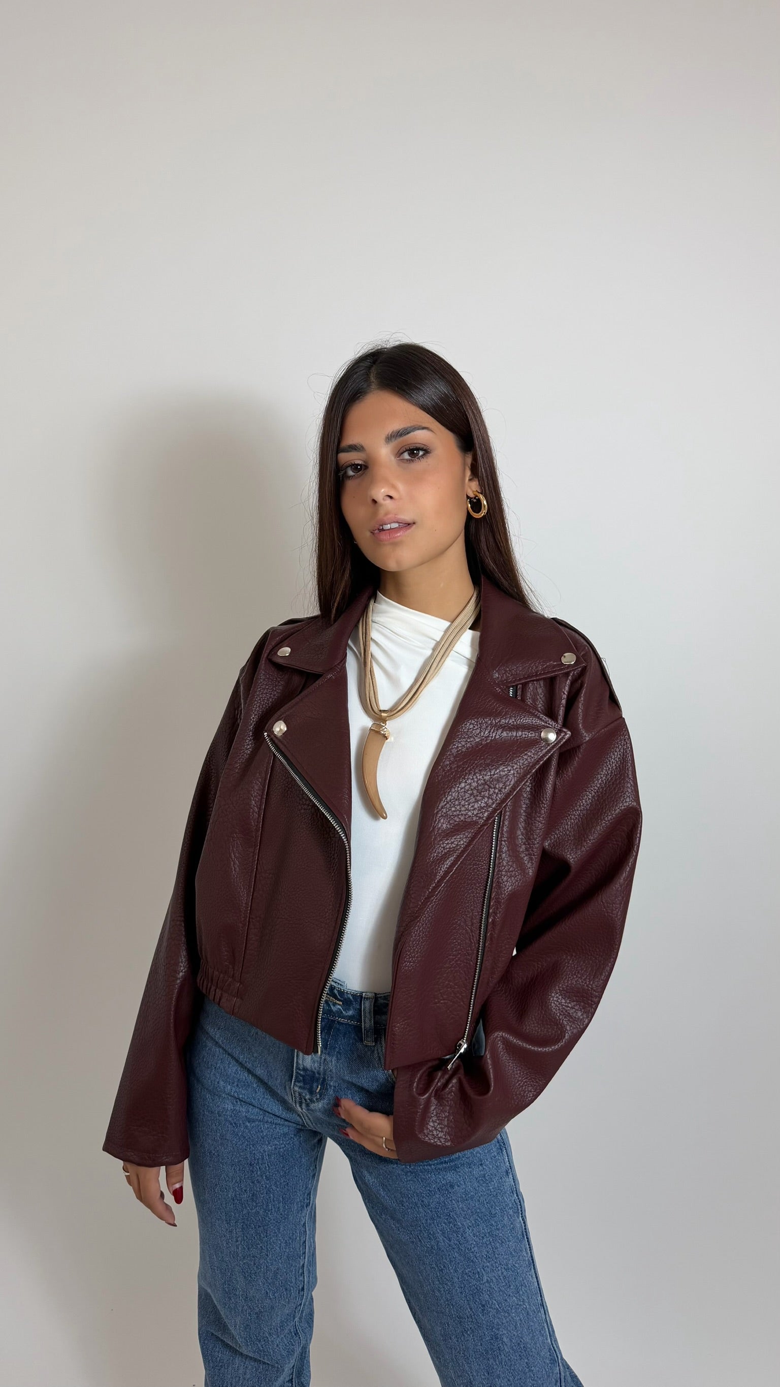 Biker Crop Ecopelle Burgundy