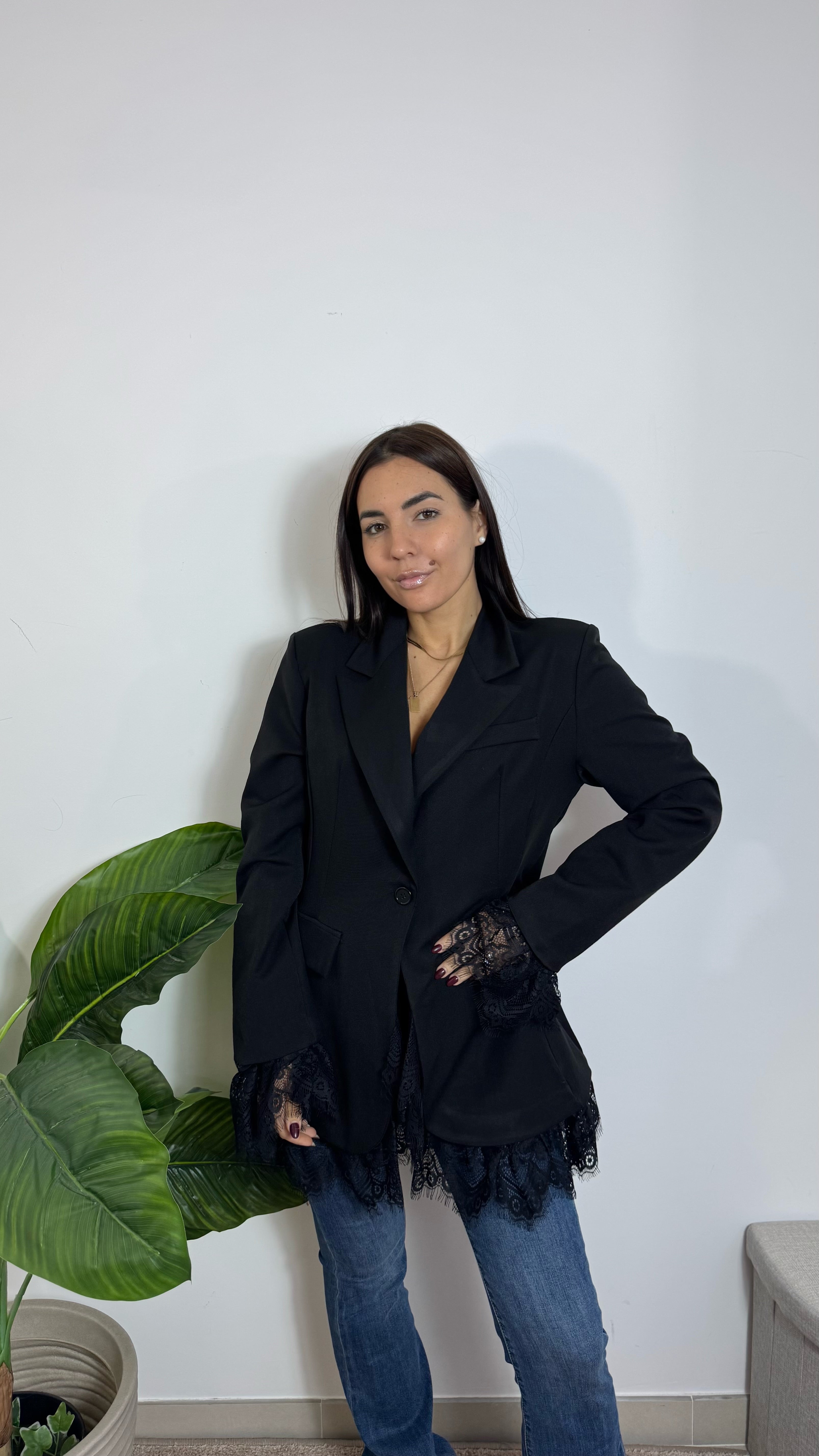 Giacca Inserti Pizzo Nera