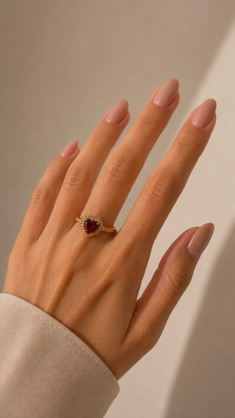 Anello Punti Luce Cuore Gold/Red