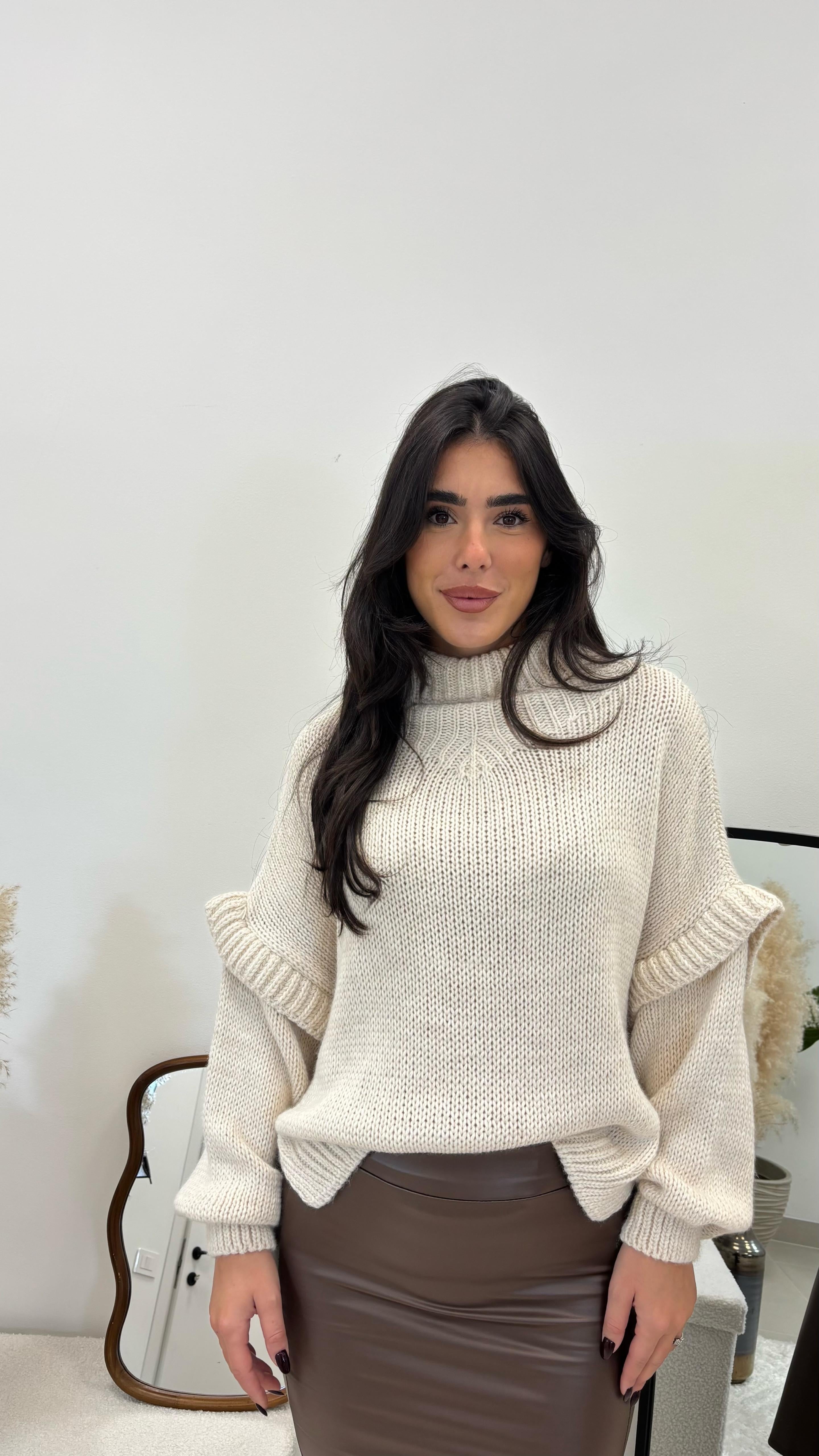 Pull Oversize Manica con Rouches Burro