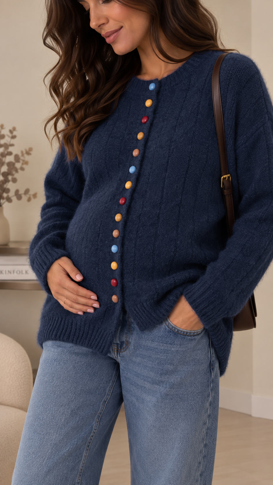 Cardigan Color Buttons Blu