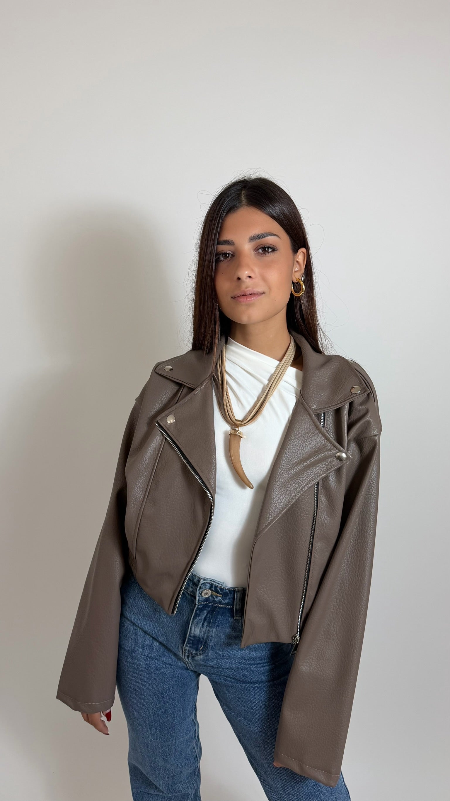 Biker Crop Ecopelle Tortora
