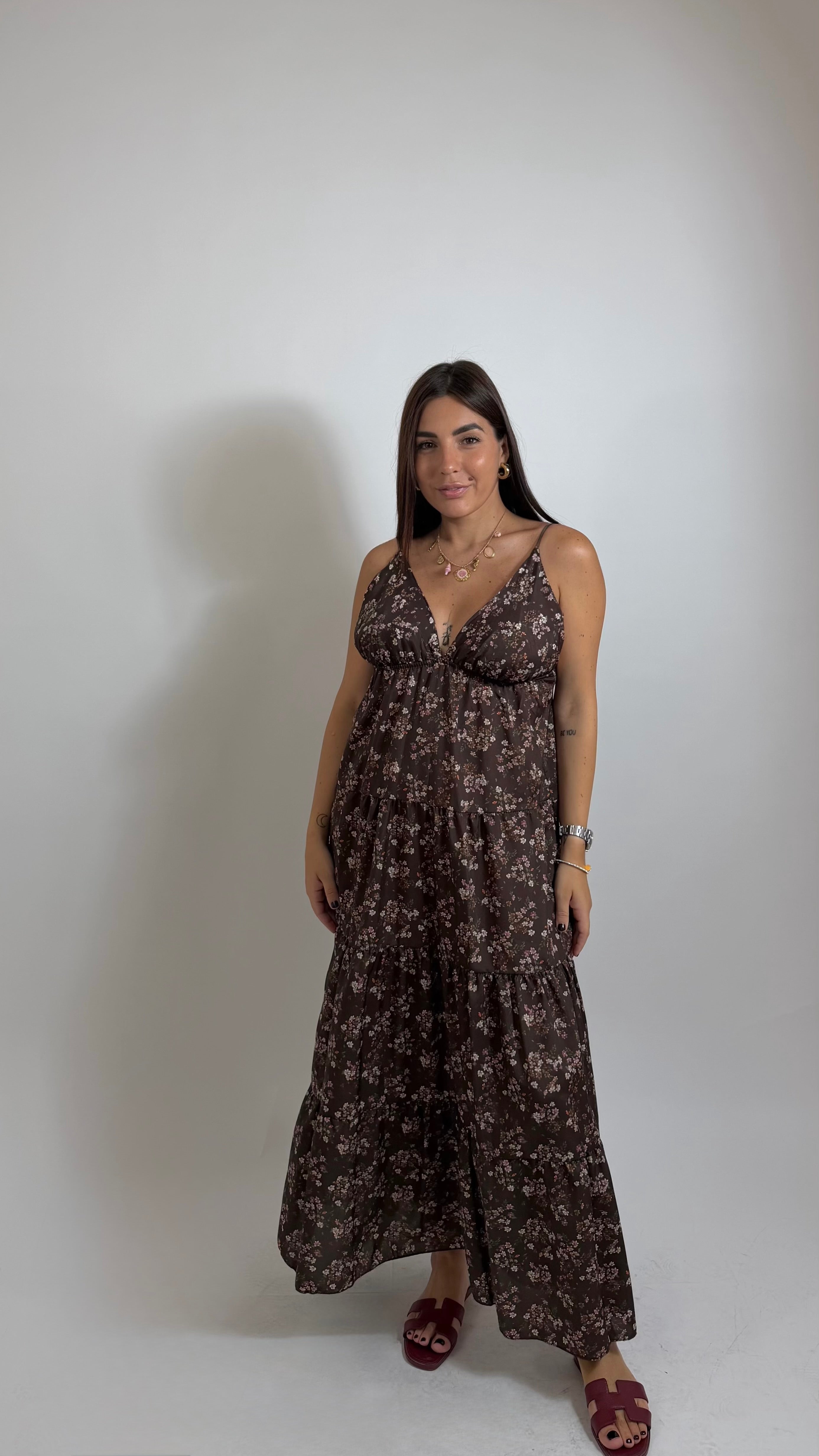 Abito Impero Flowers Choco
