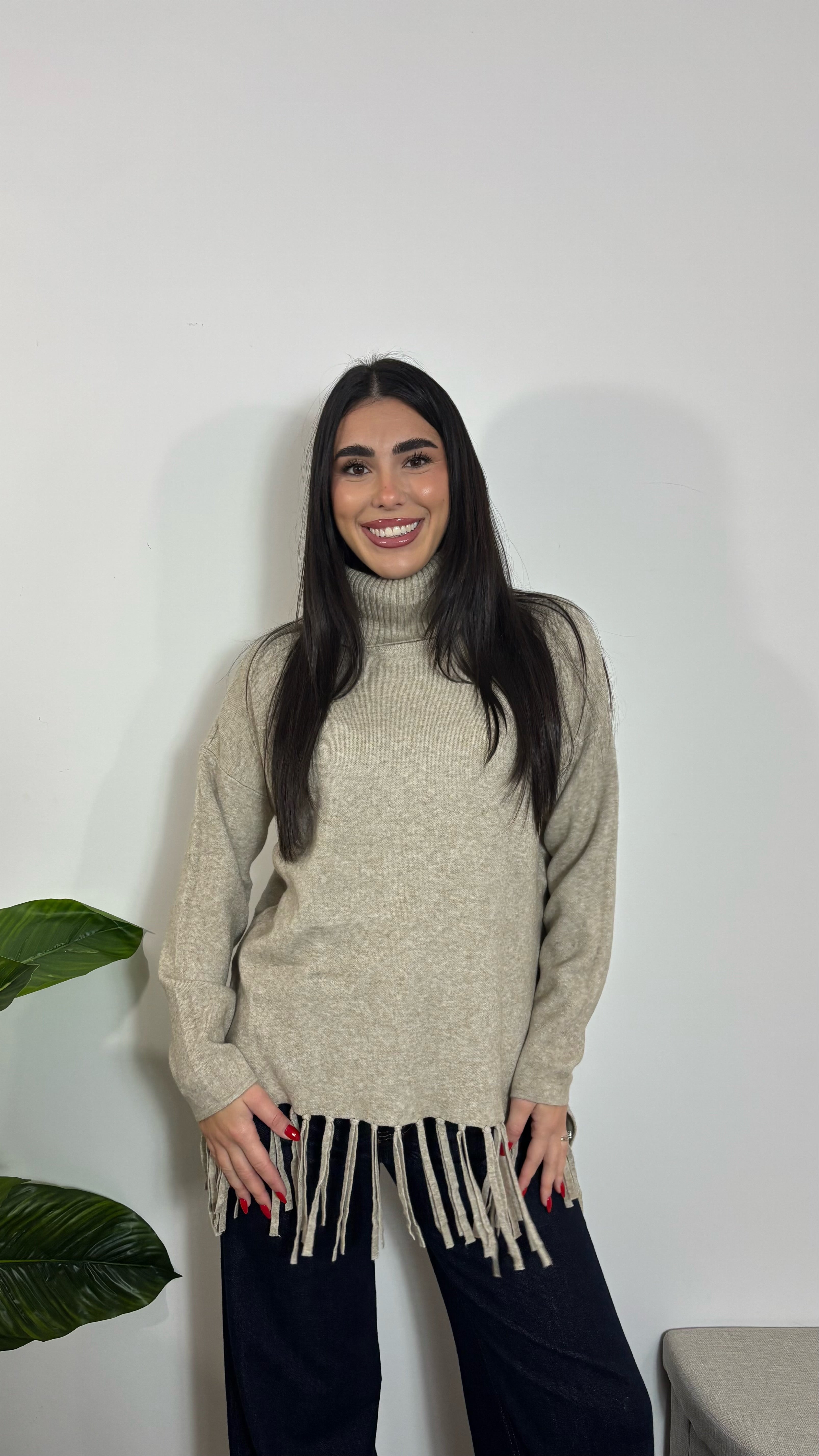 Maxi Pull Soft Fringe Tortora