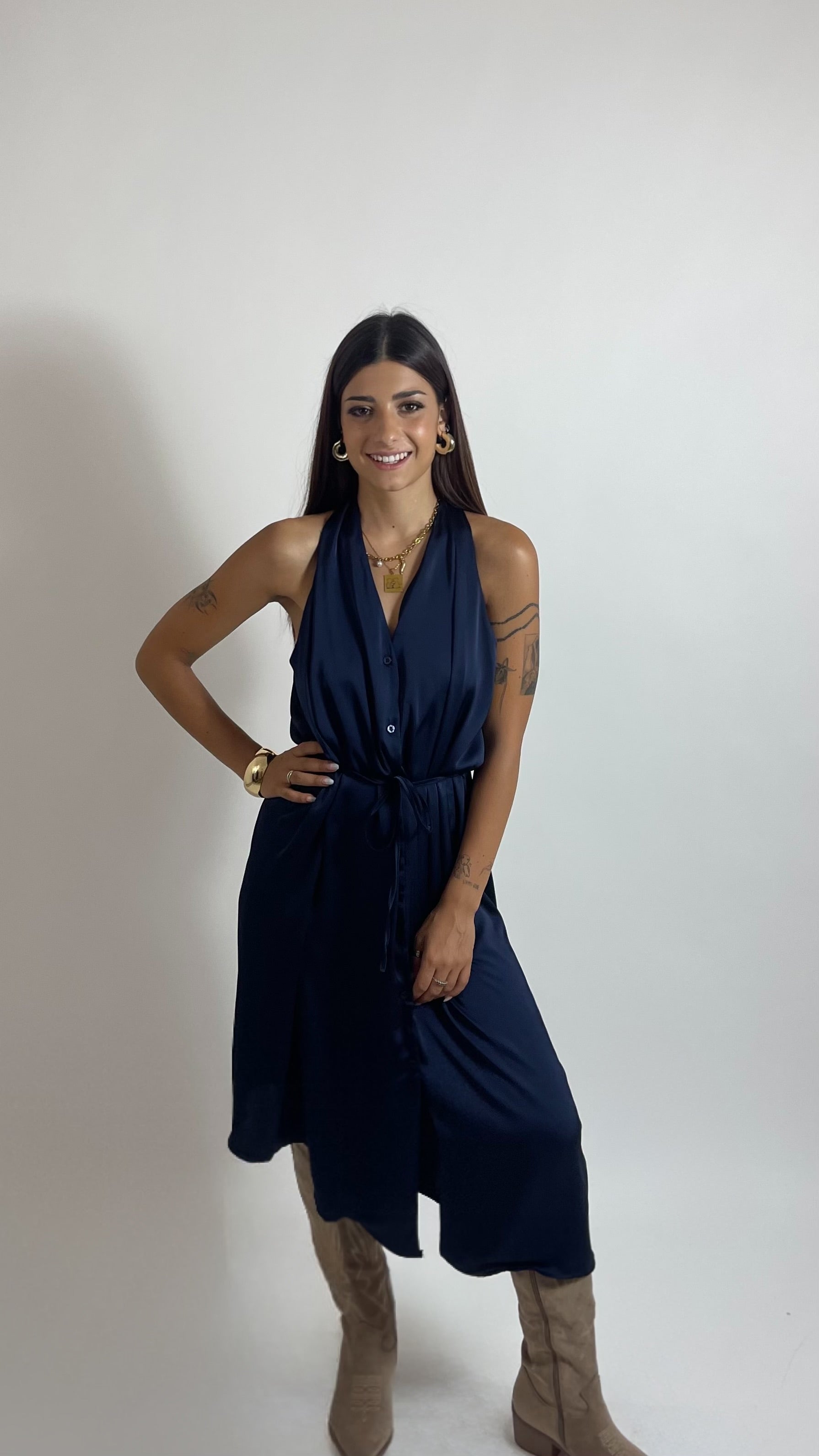 Abito Satin Flow Blu