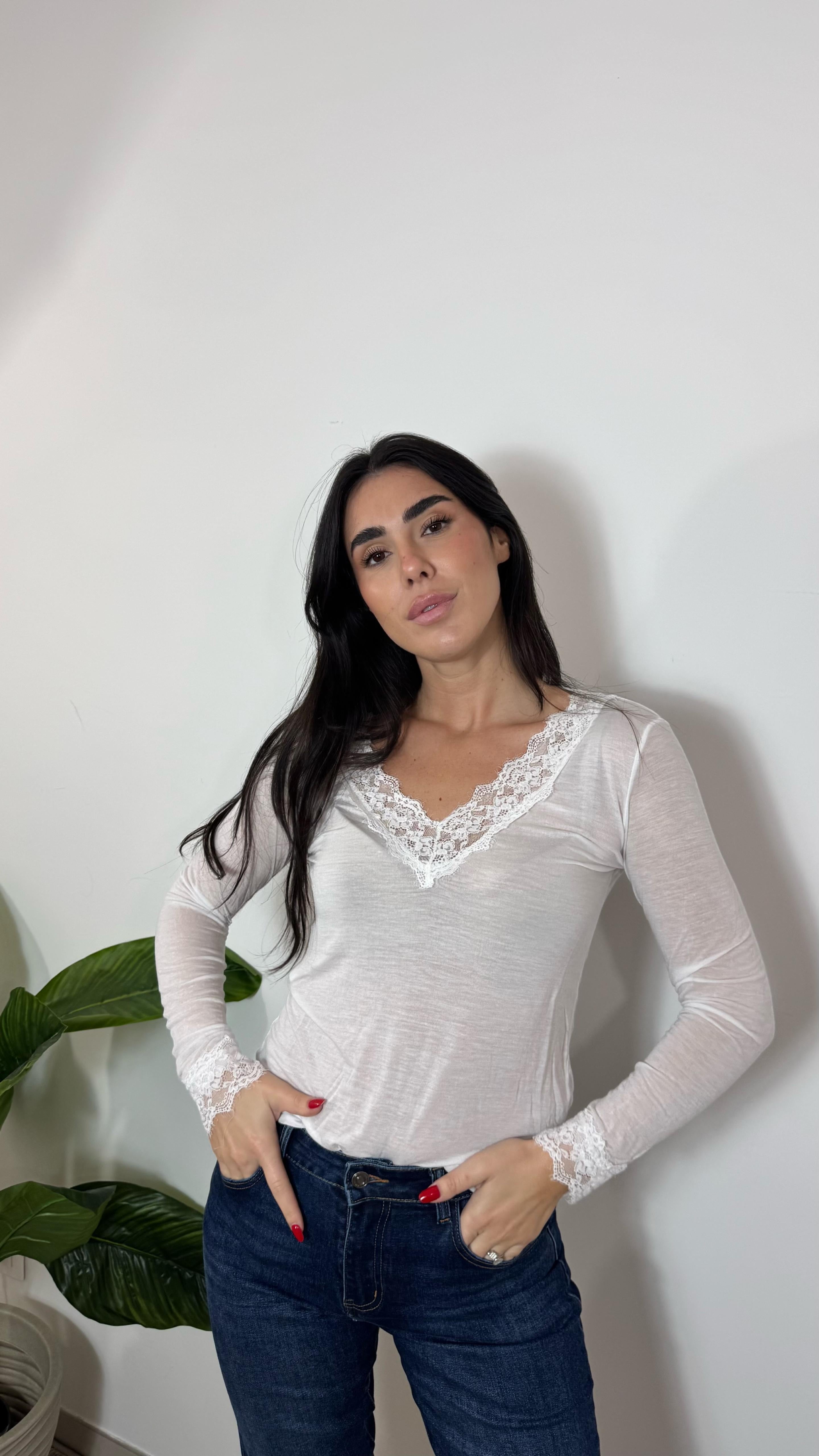 Maglia Cashmere e Pizzo Bianca
