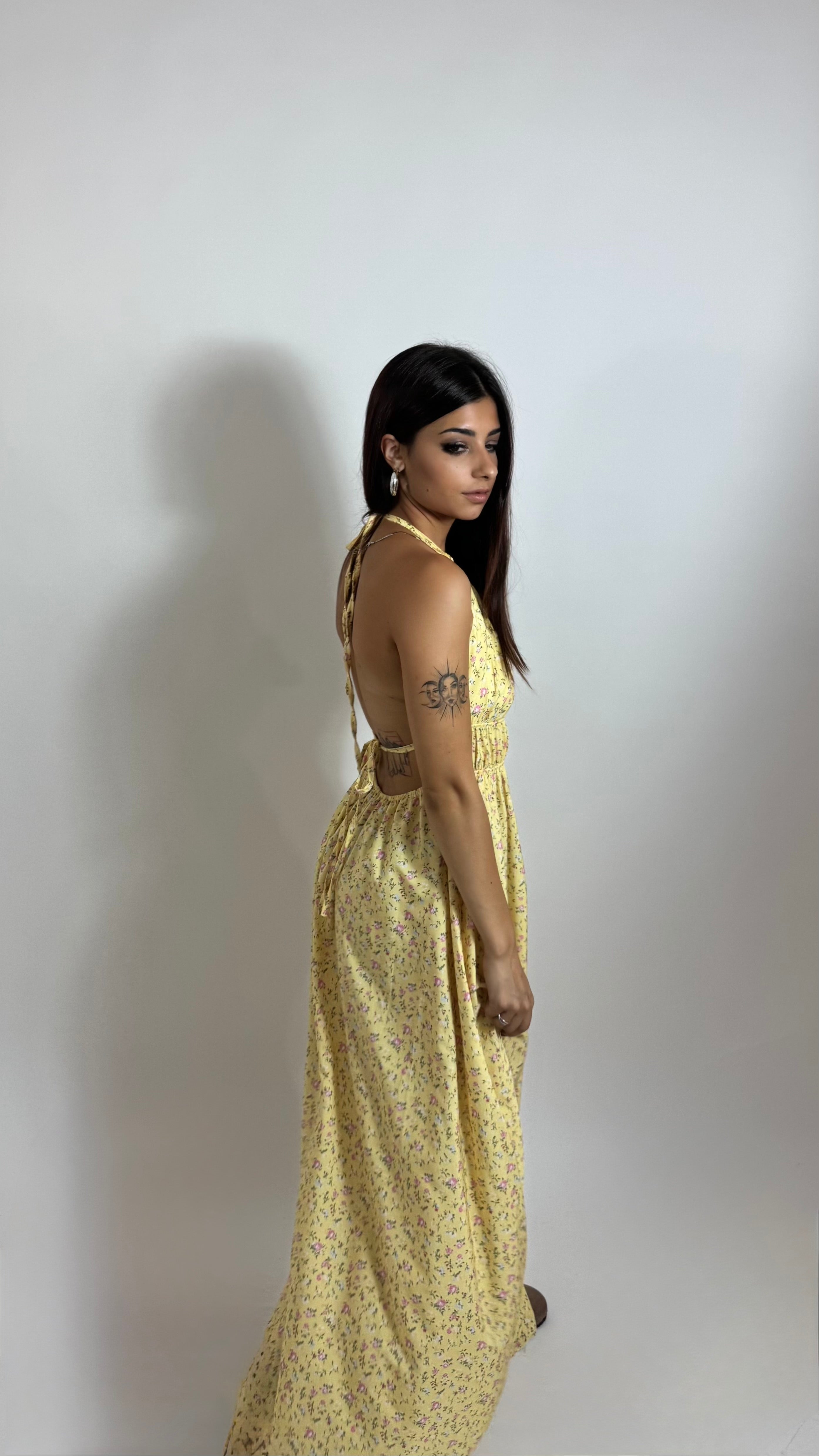 Abito Halter Flowers Yellow