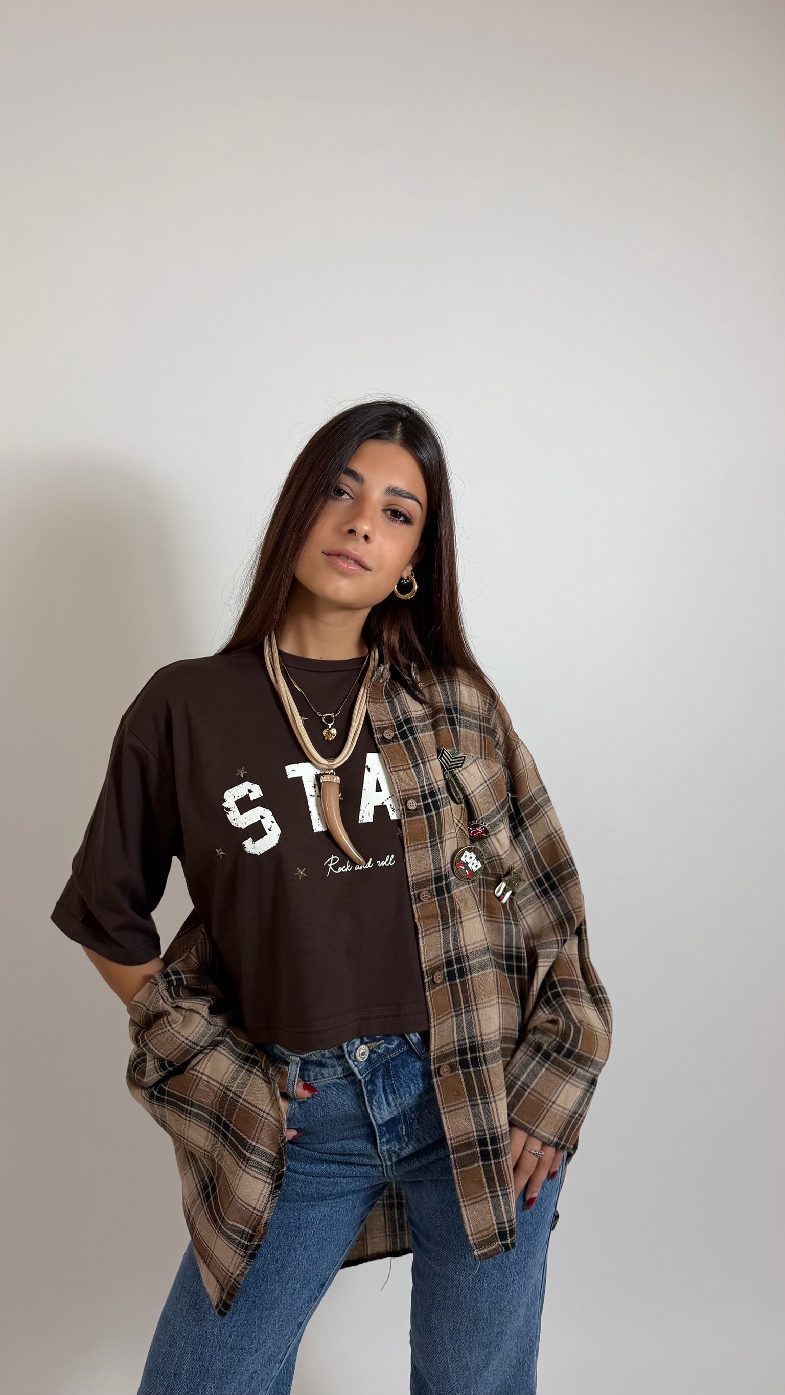 Camicia Check Charm Choco/Ecru