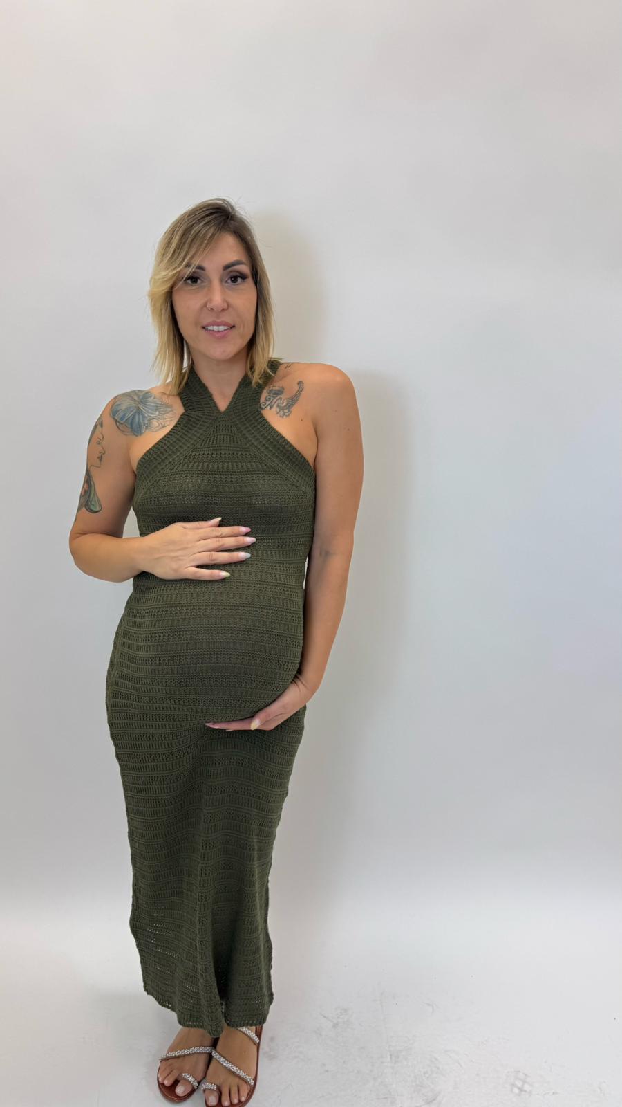 Abito Crochet Scollo America Olive