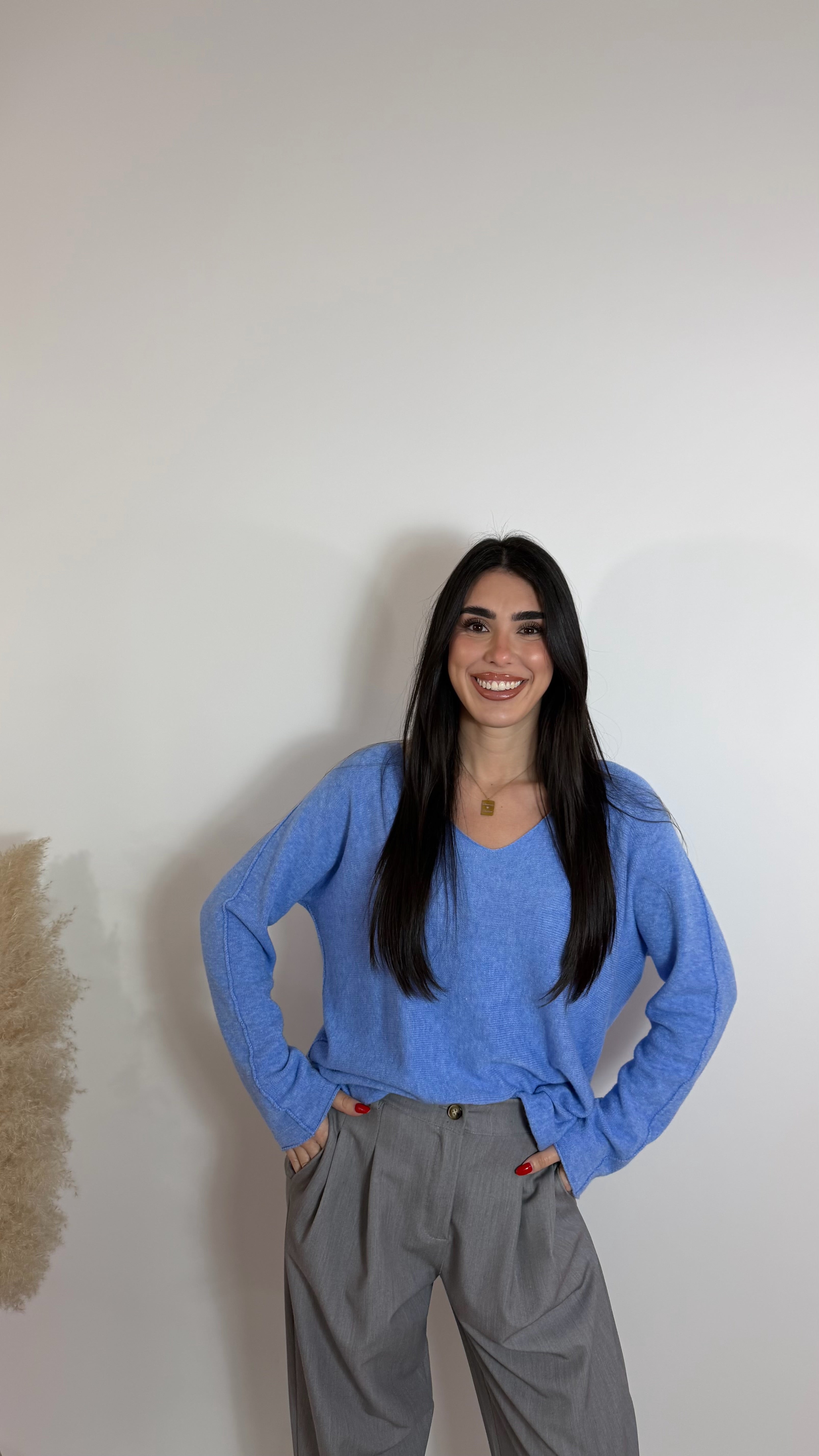 Pull Viscosa Scollo V Celeste