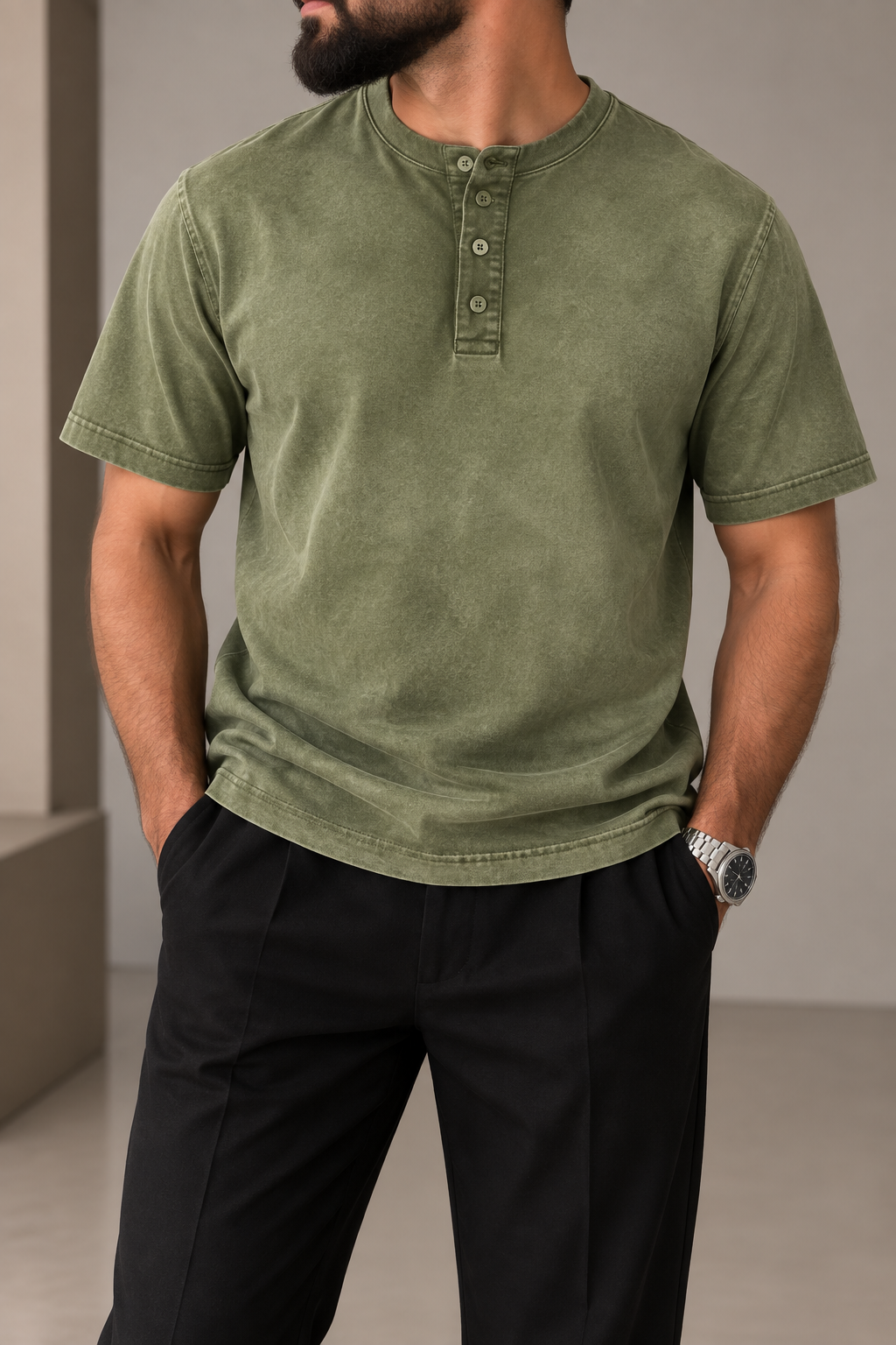 T-Shirt Serafino Washed Verde