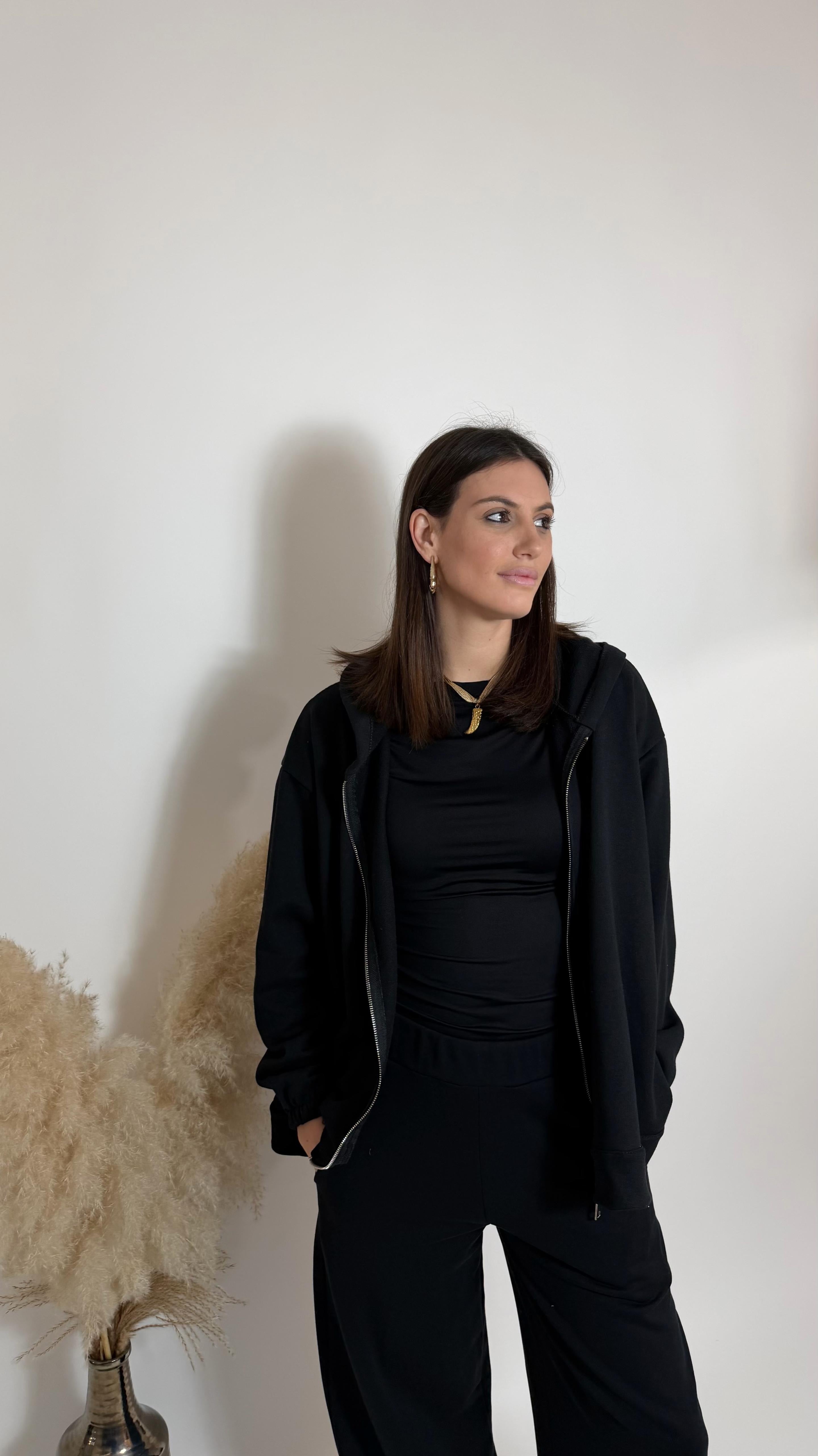 Felpa Cozy Con Zip Nera