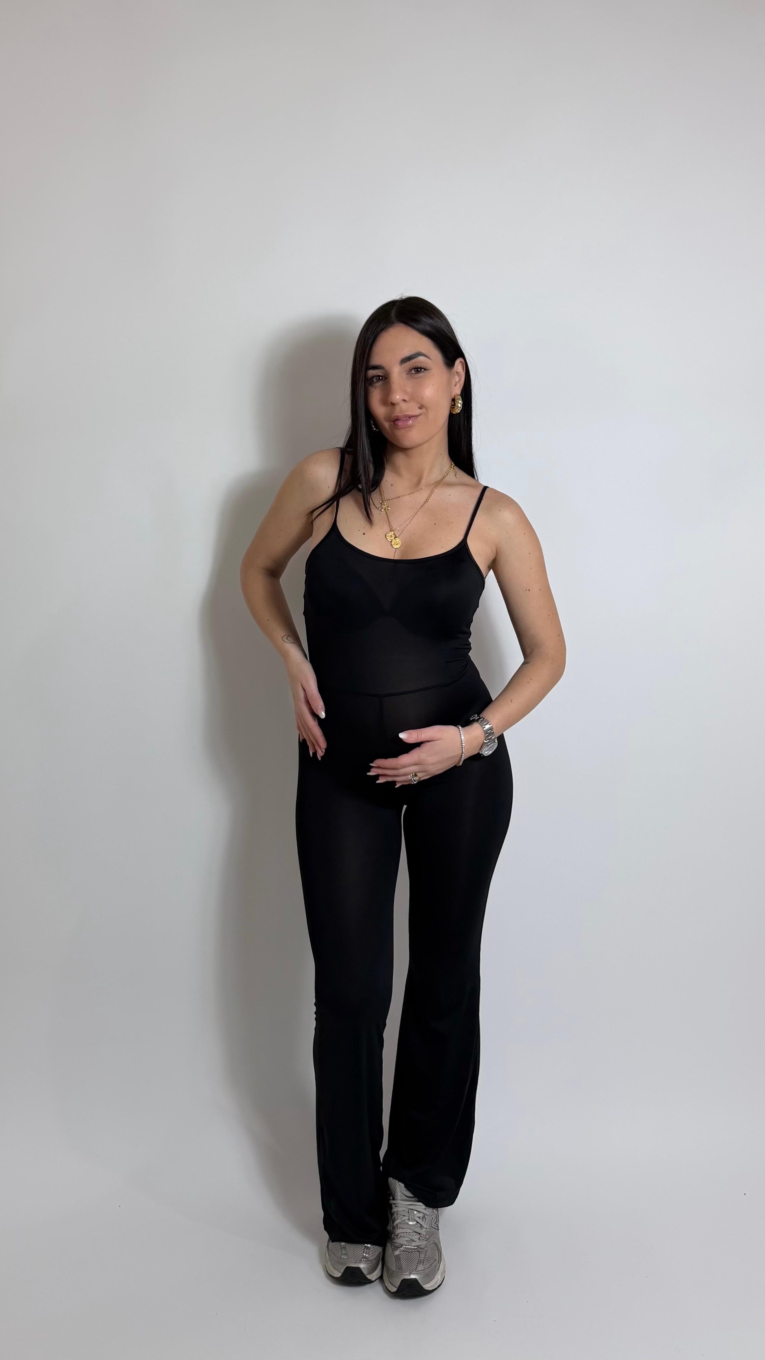 Jumpsuit Second Skin - Bretella Sottile - Flare / Nera