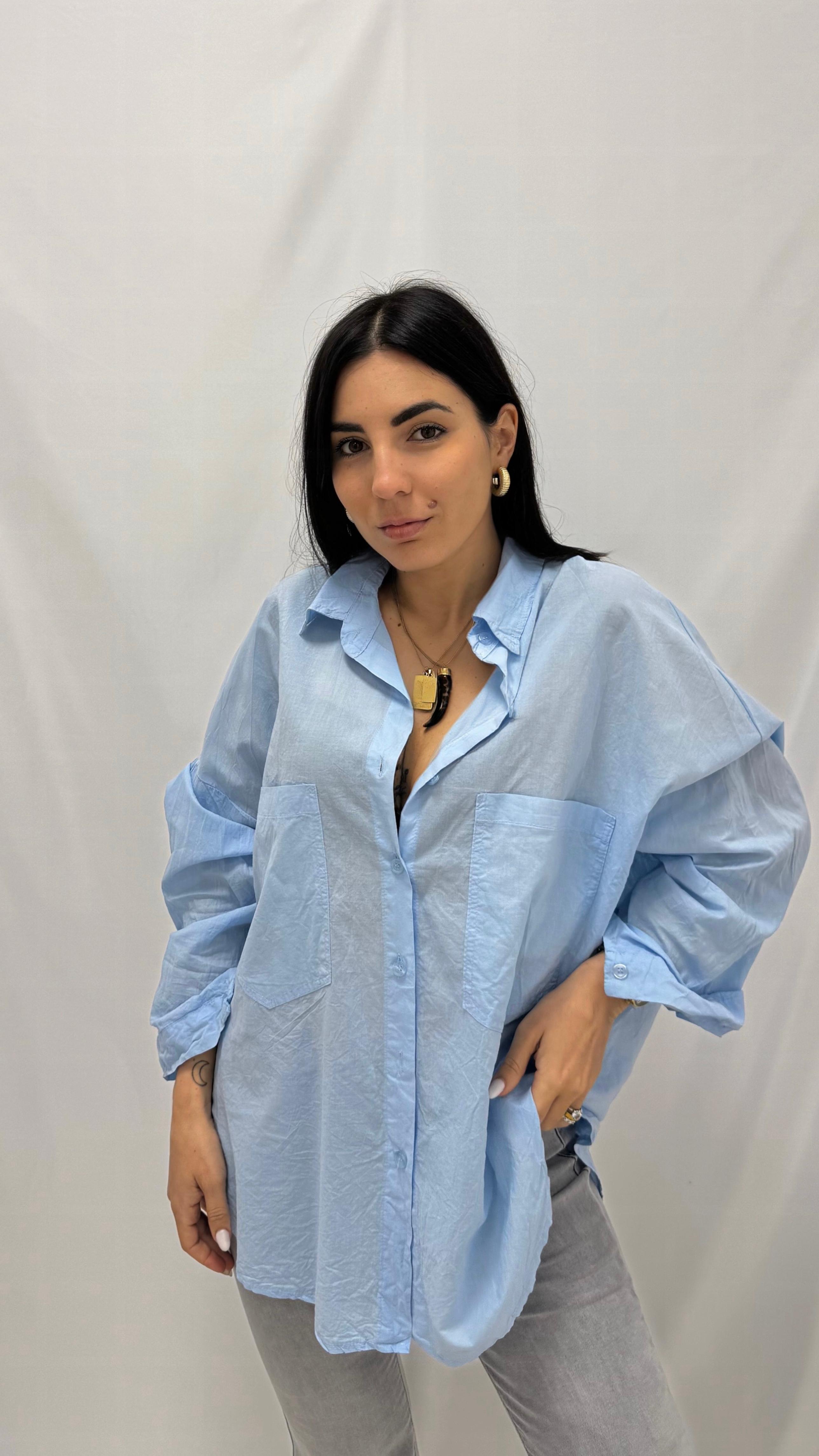Camicia 100% cotone Celeste