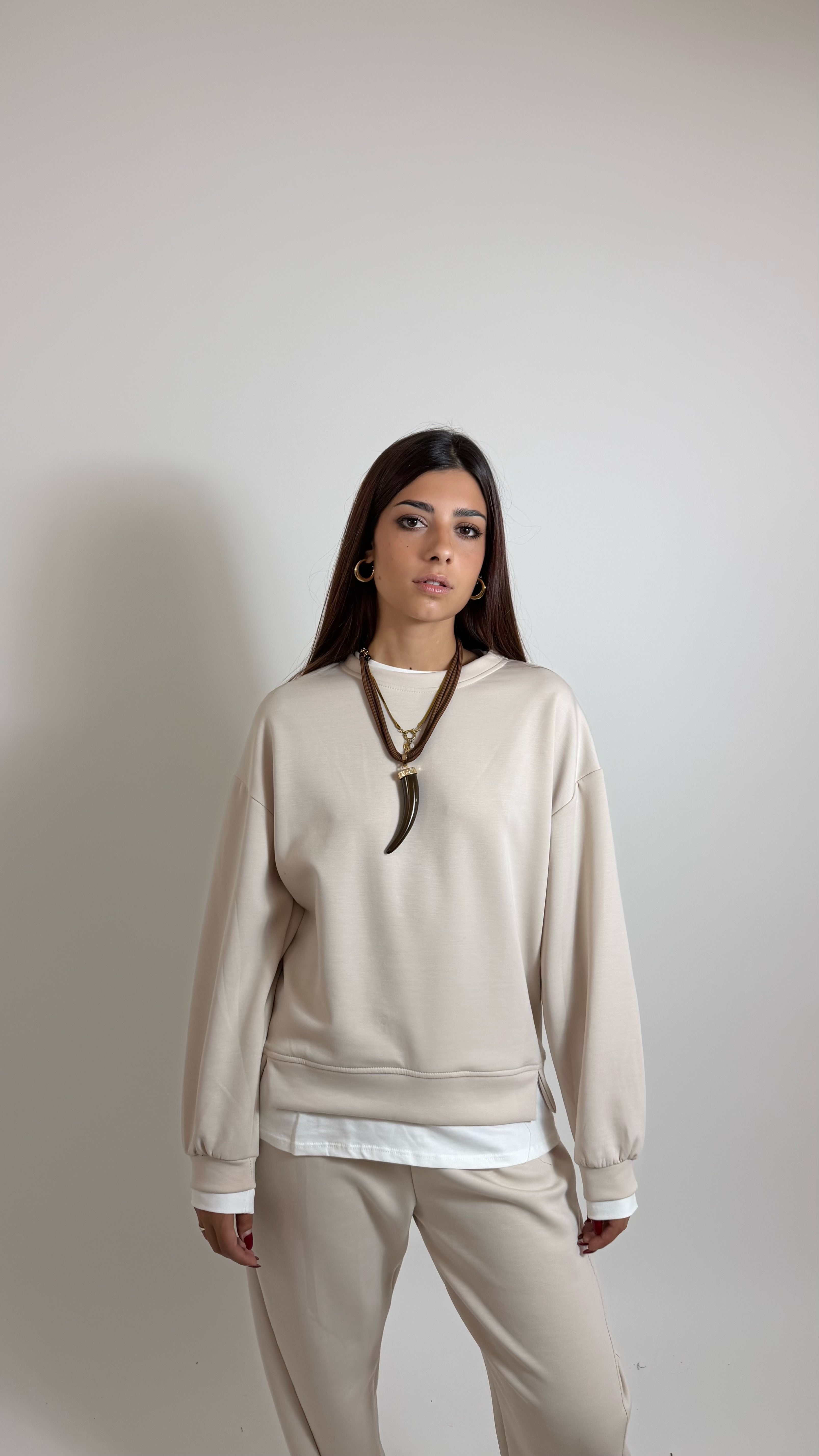 Felpa Con Maglia Over Nocciola