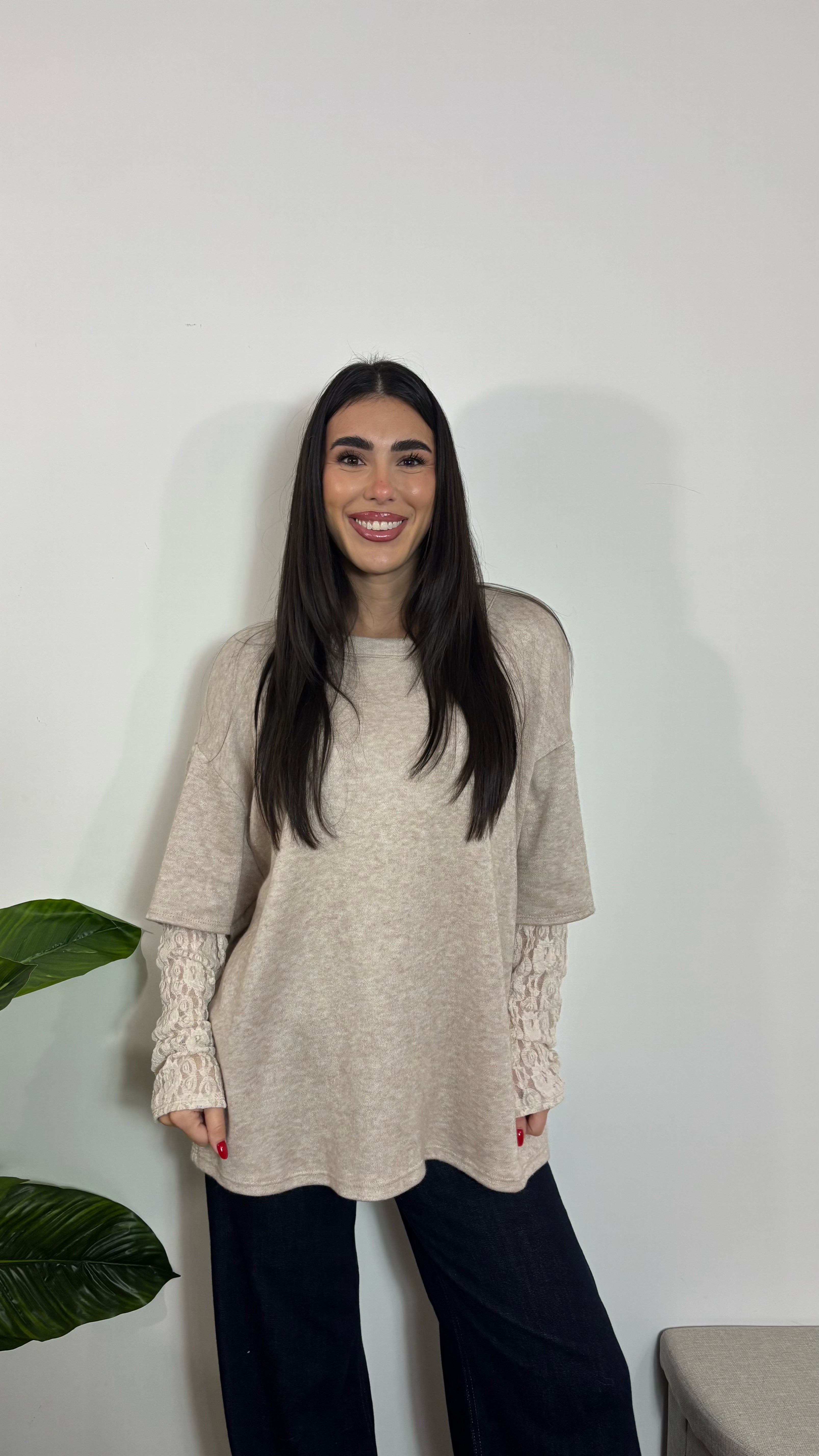 Maxi Maglia Maniche in Pizzo Burro