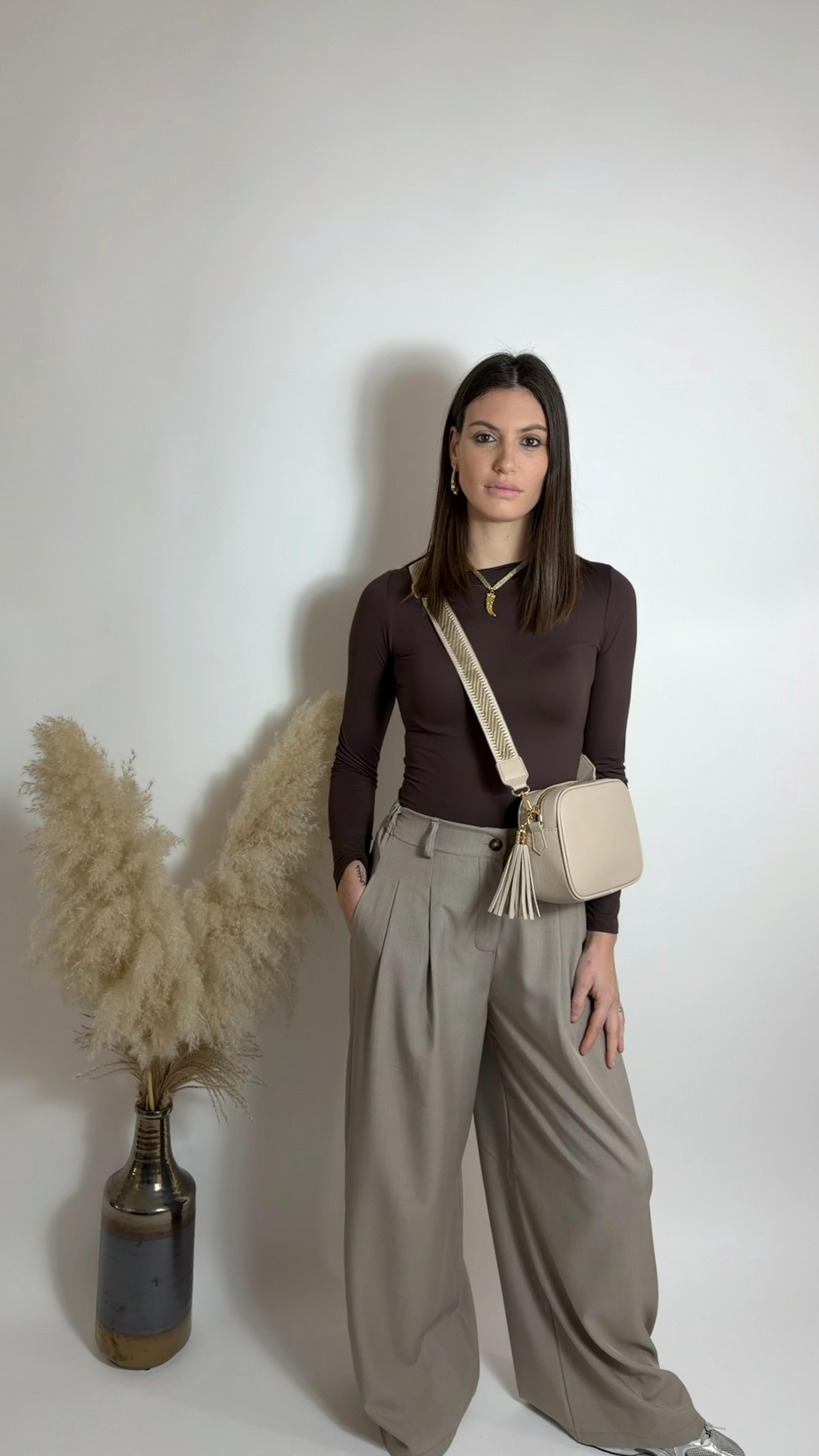 Pantalone Relax Gamba Ampia - Tortora