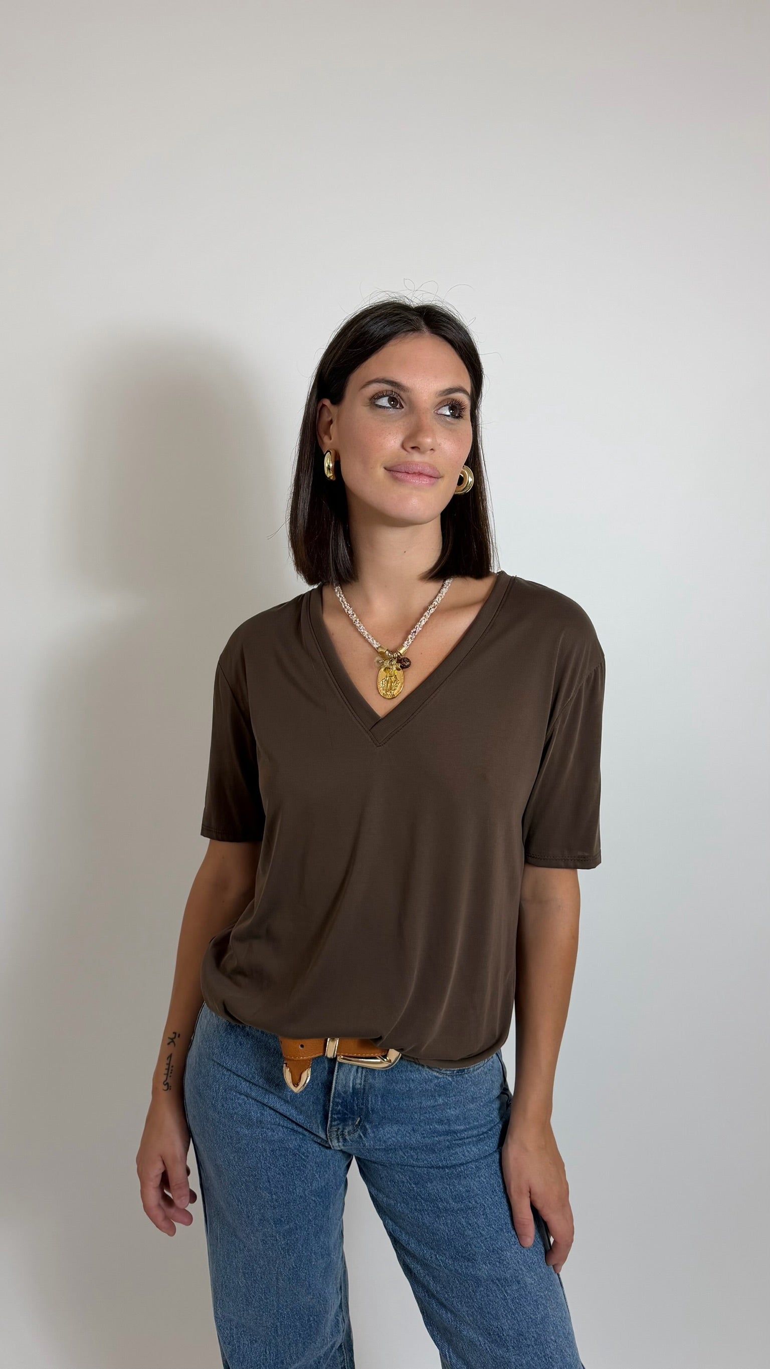 T-Shirt Soft Scollo V Choco
