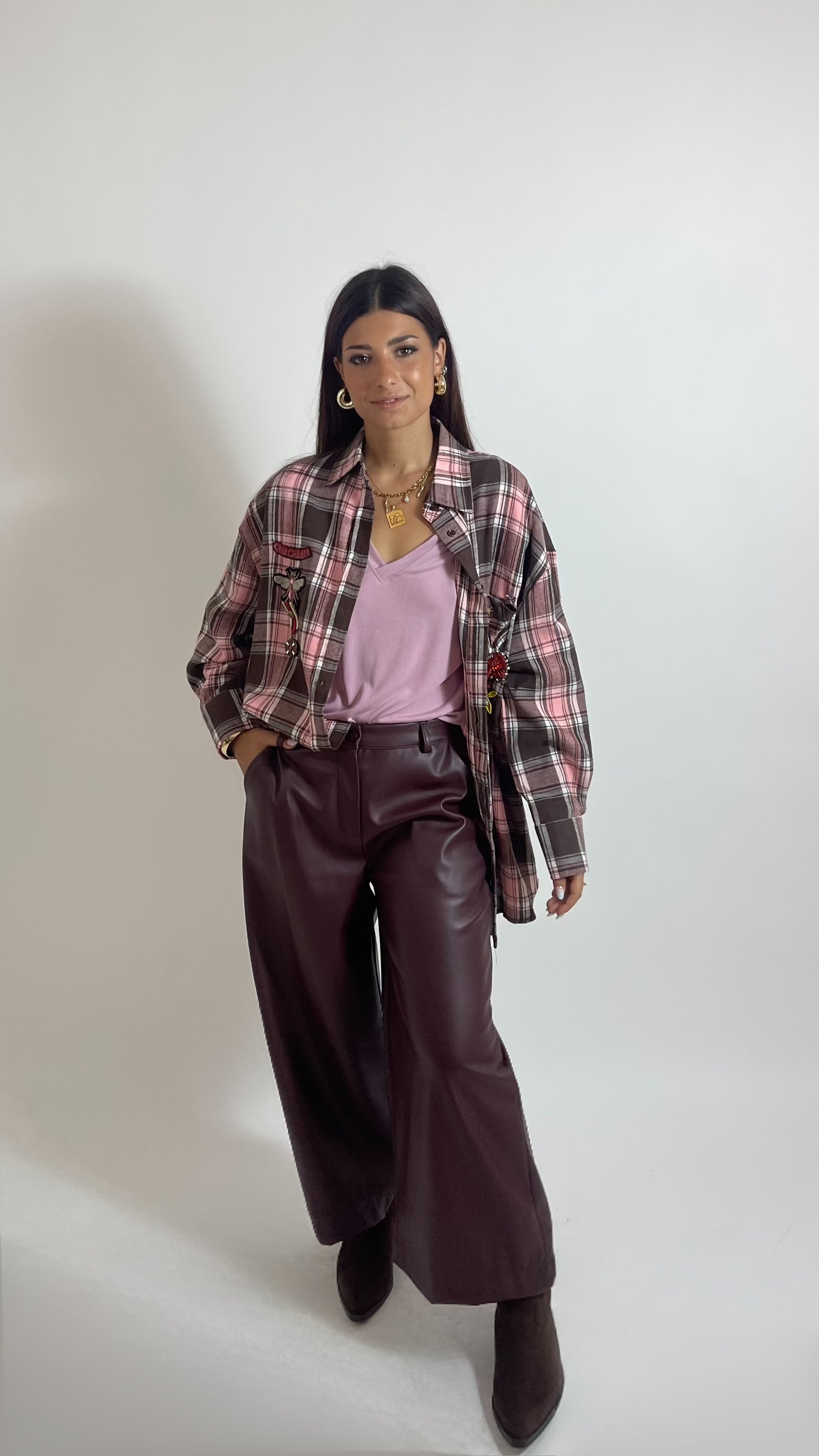 Pantalone Wide Ecopelle Burgundy