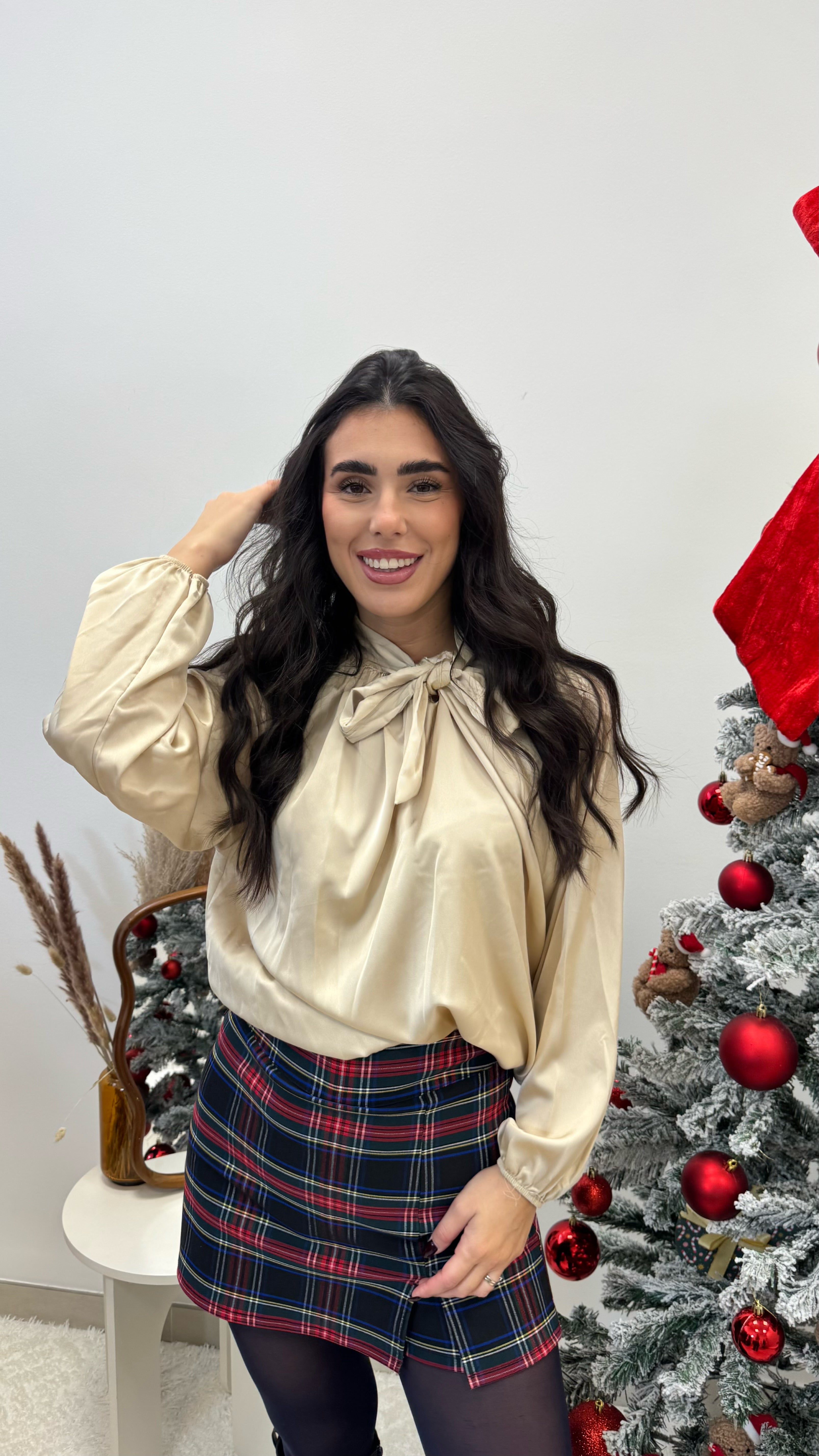 🥂Camicia Fiocco Effetto Raso Champagne