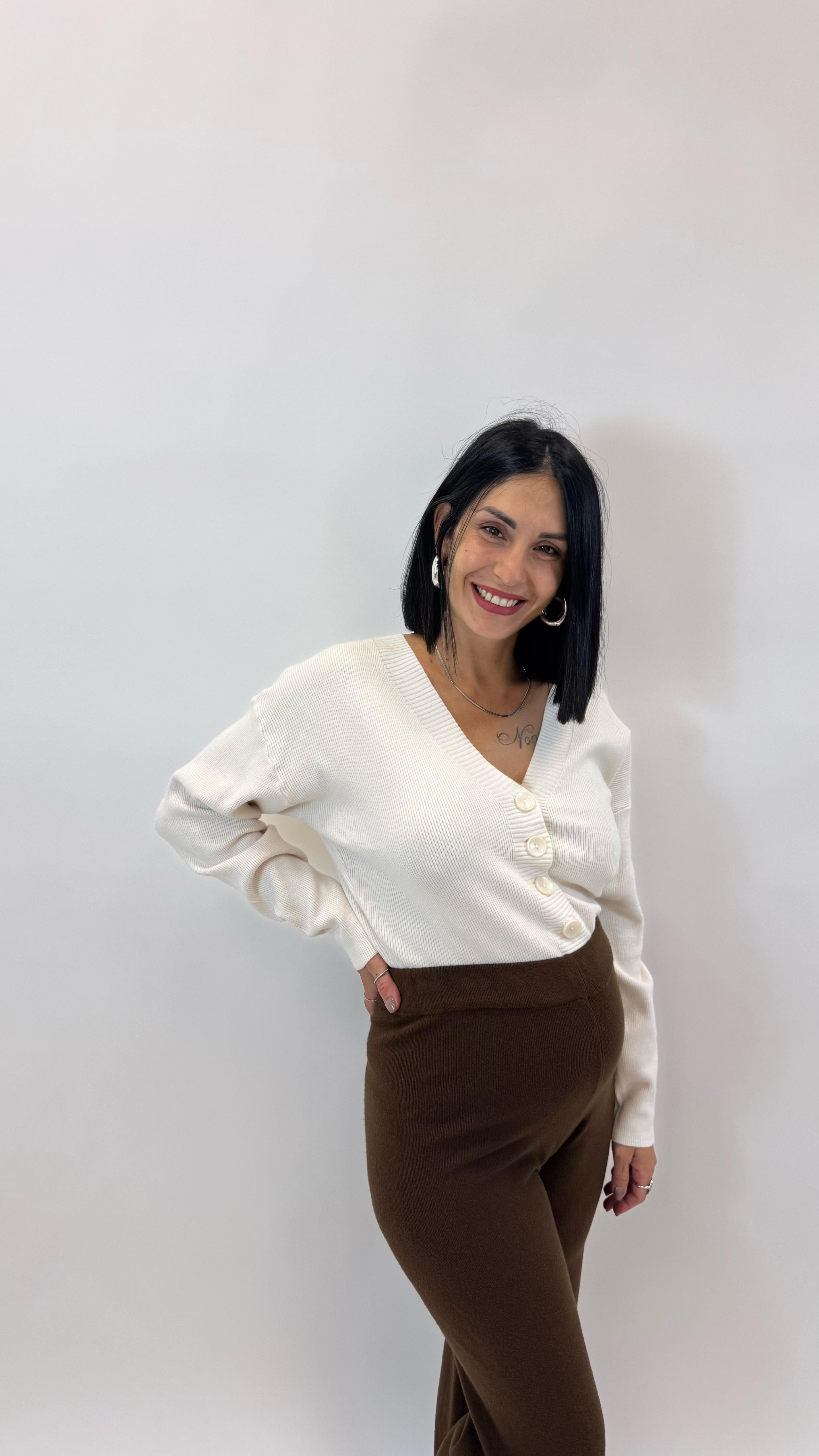 Pull Bottoncini Maglina Morbida Burro