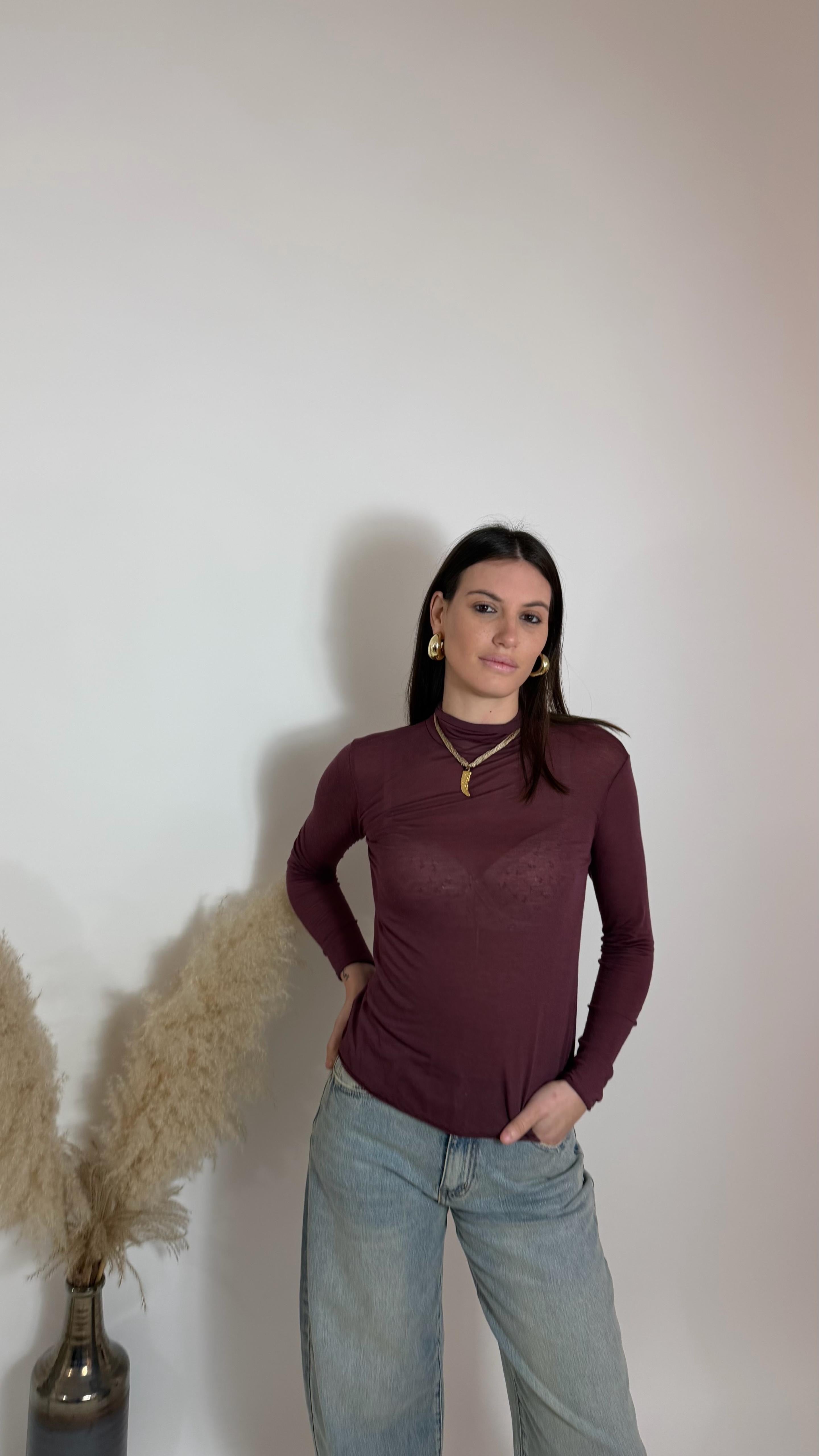 Maglia Cashmere Mezzo Collo Wine Red