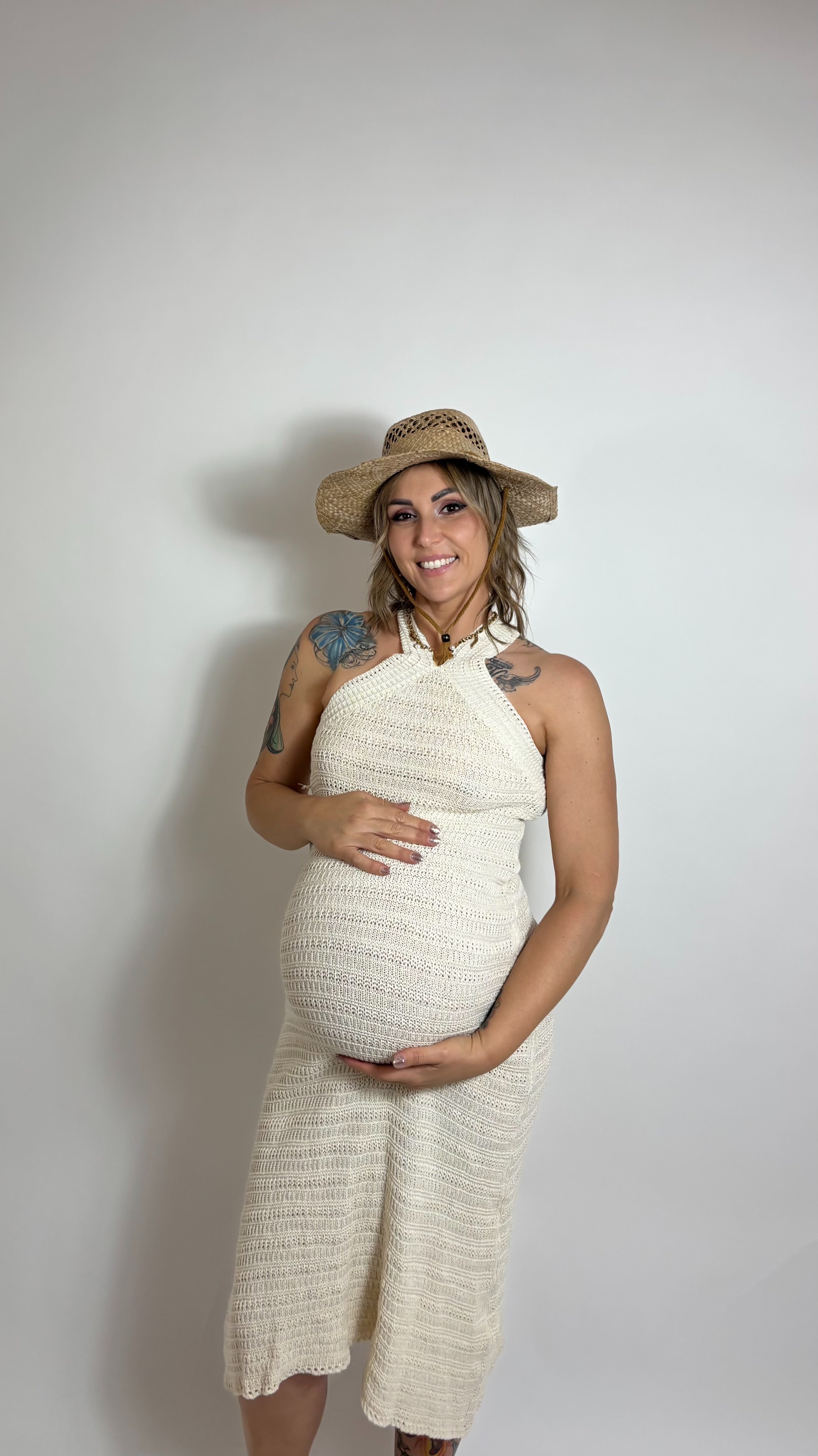 Abito Crochet Scollo America Burro