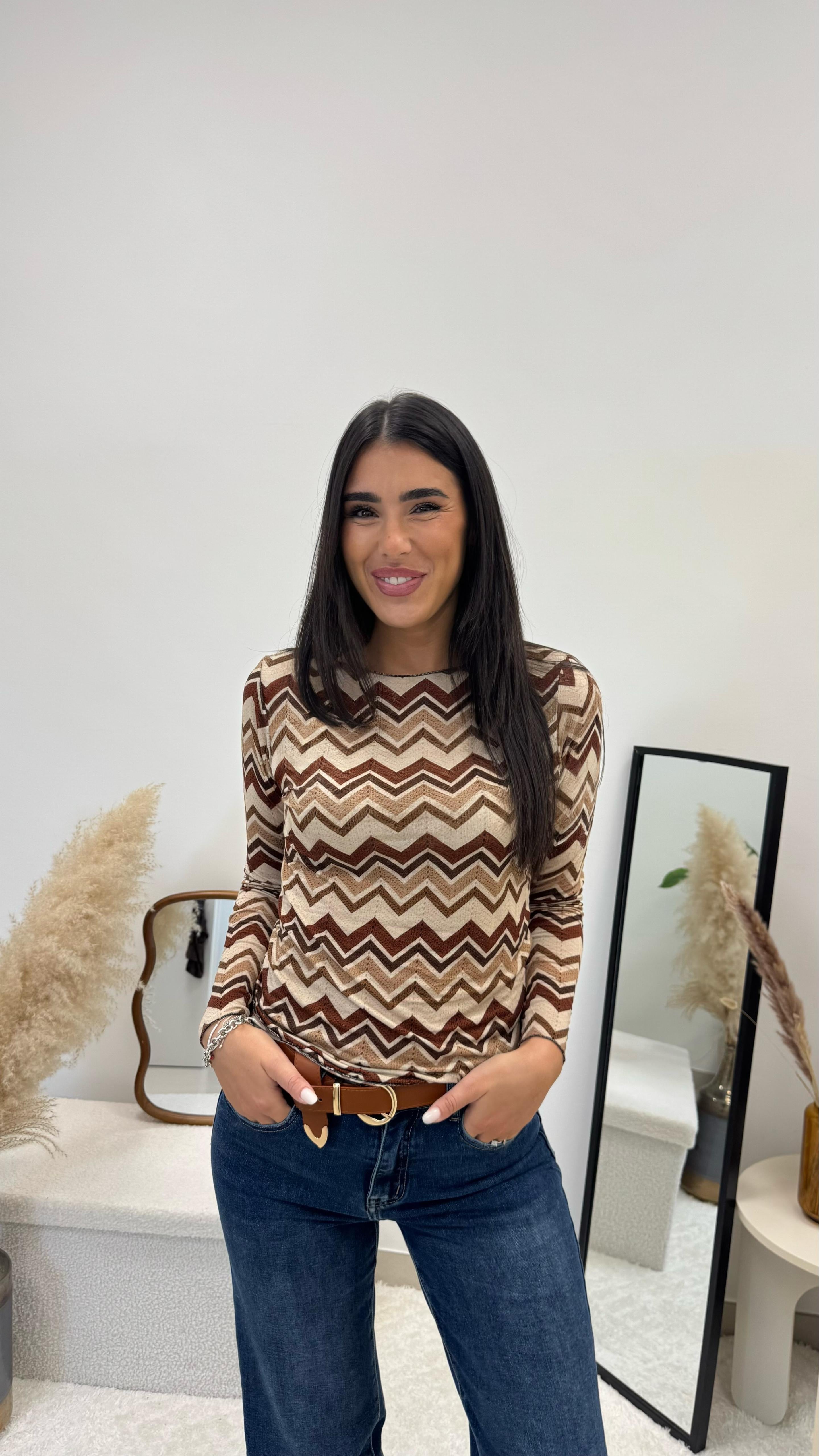 Maglia Cashmere Stampa ZigZag Nude💛