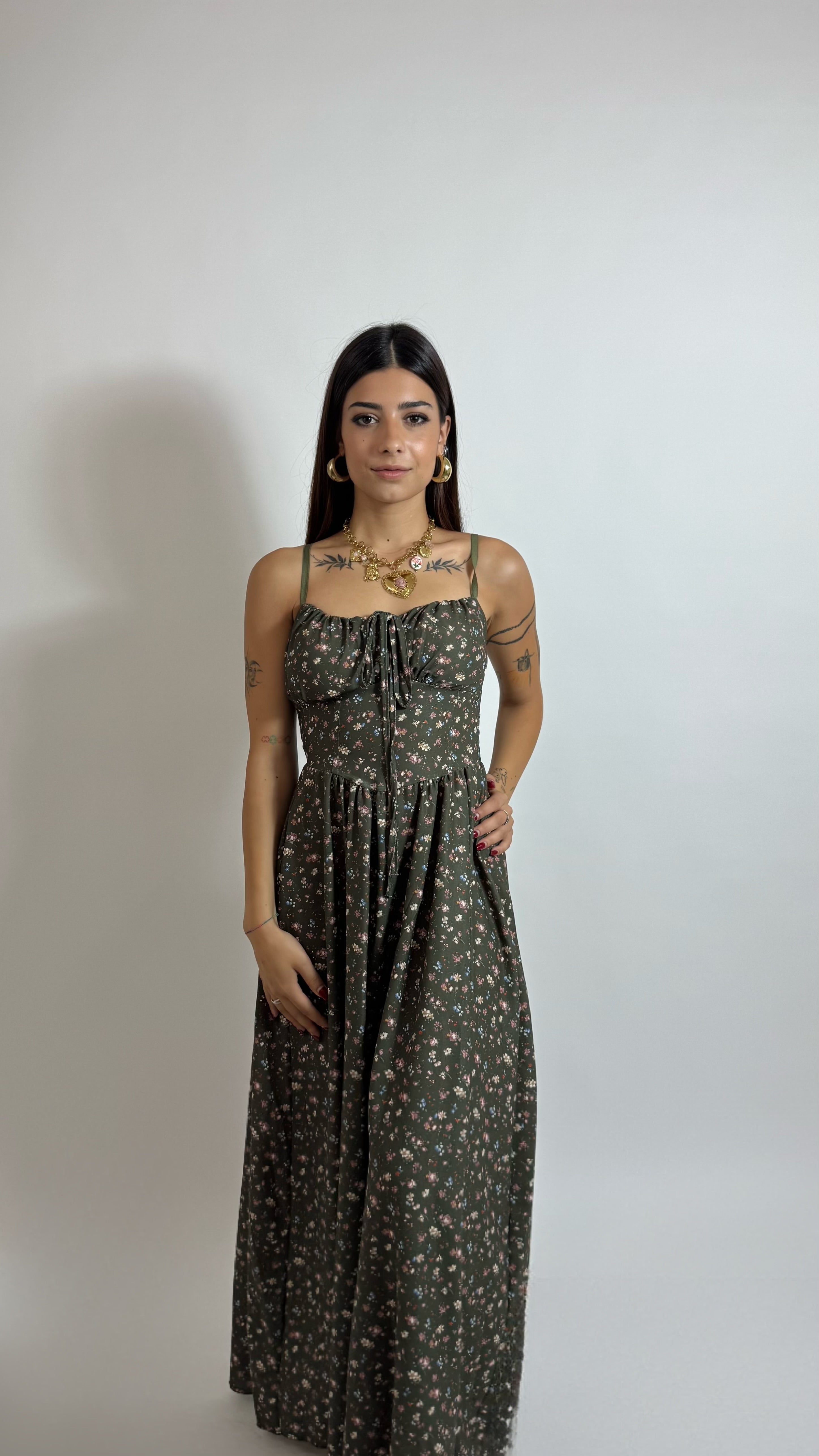 Abito Greta Flowers Verde Utility