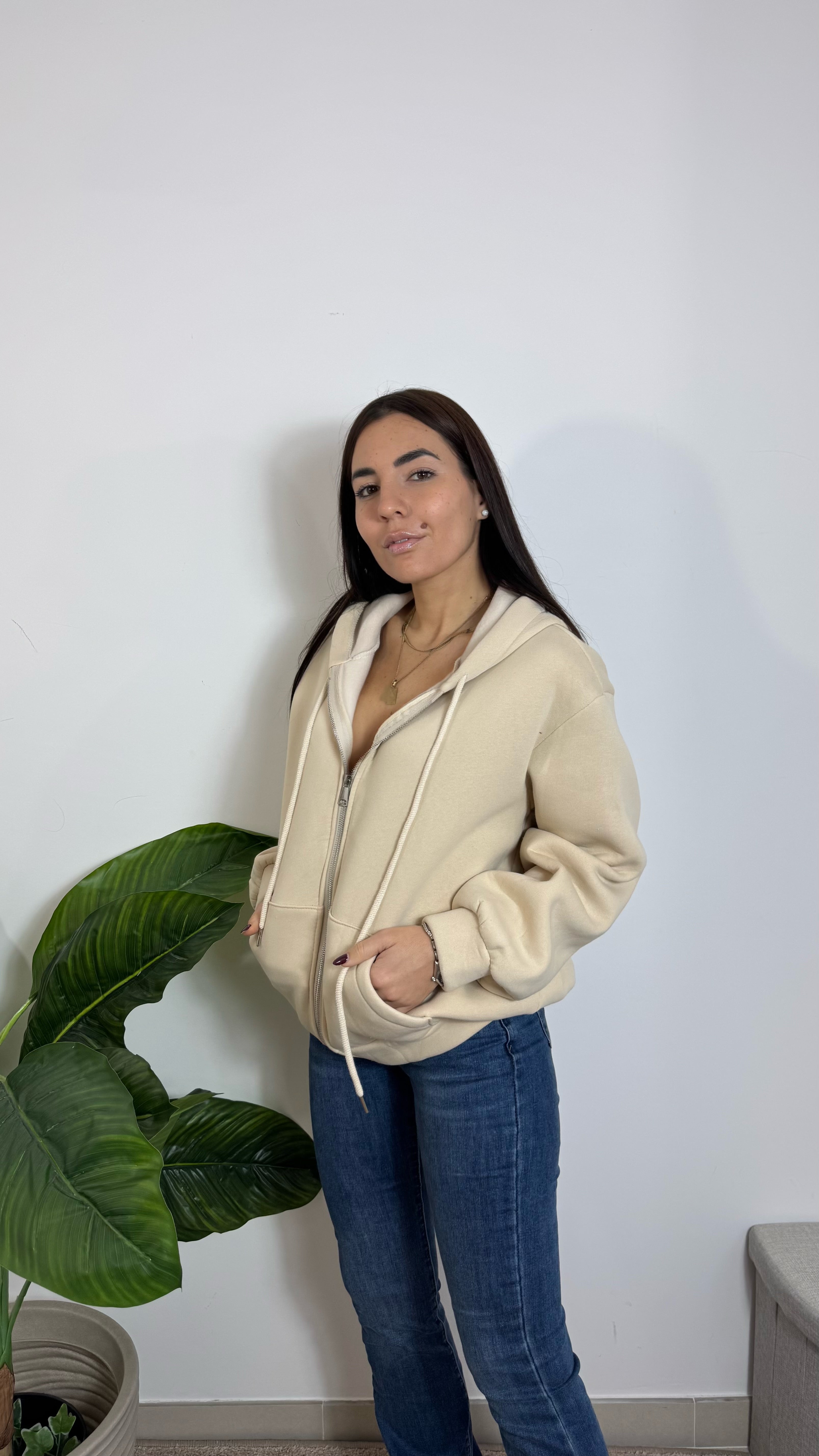 Felpa Puffy Con Zip Burro