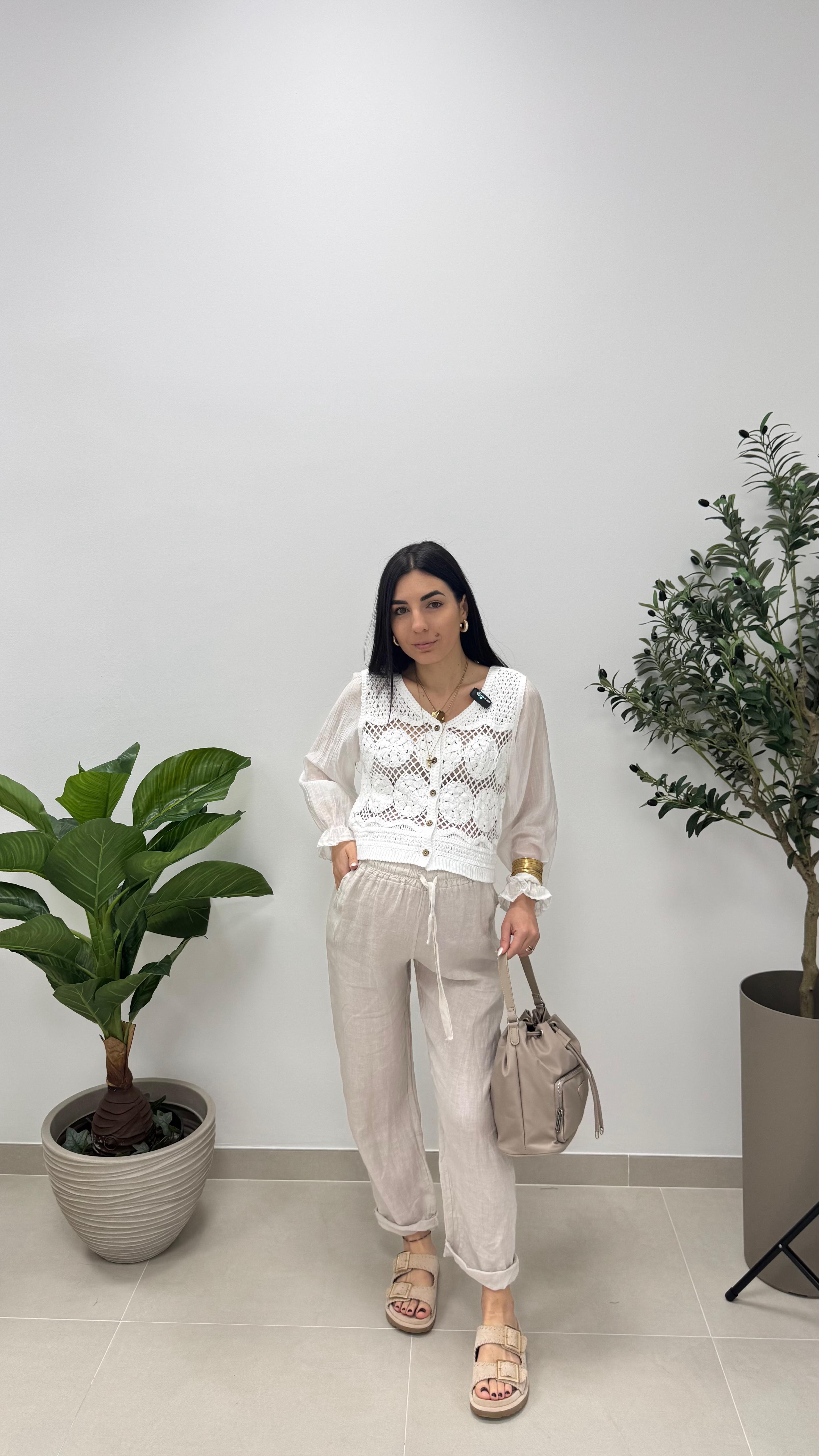 Pantalone Lino Sigaretta Sabbia