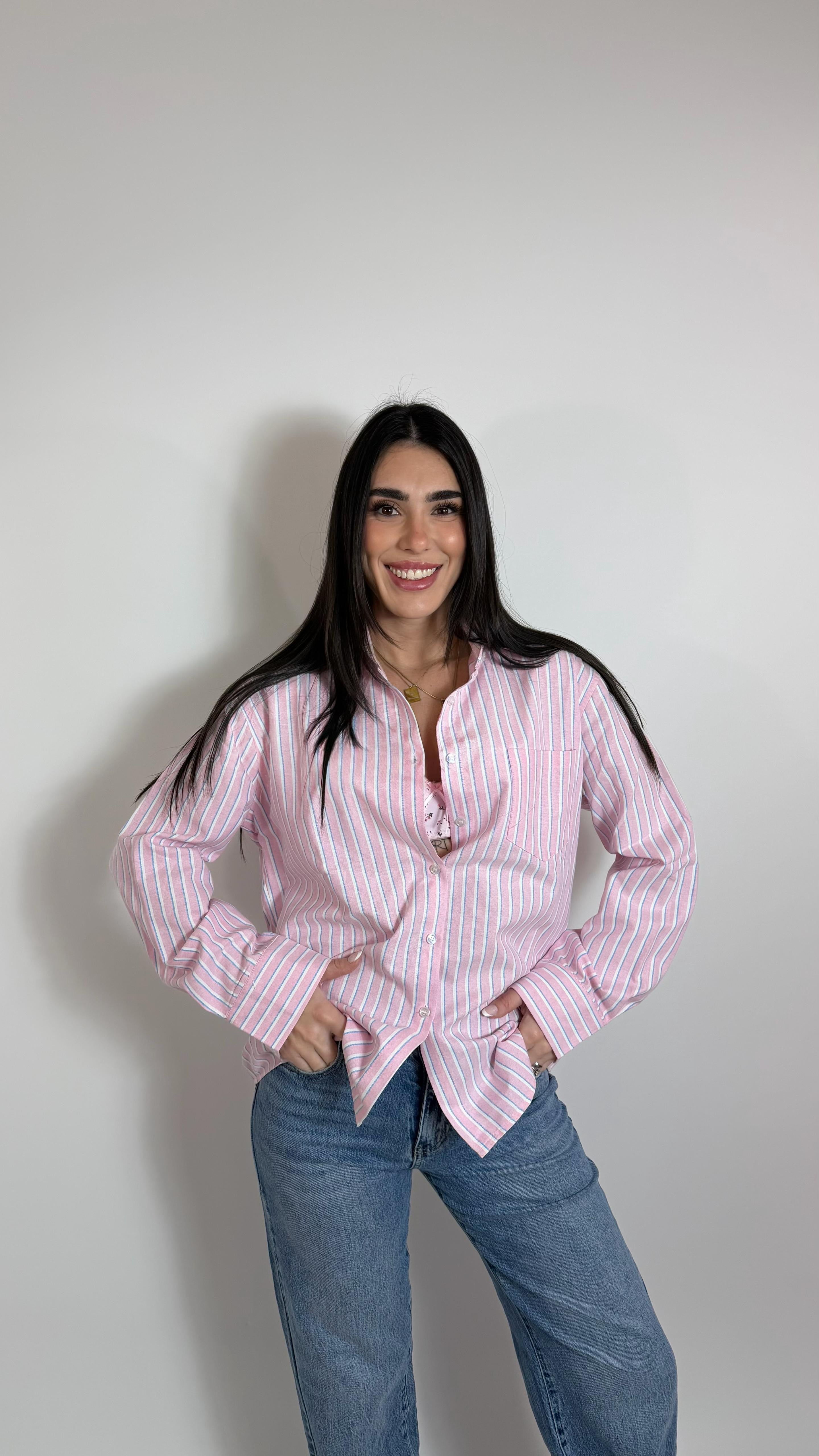 Camicia Cotone Grezzo Stripes Rosa