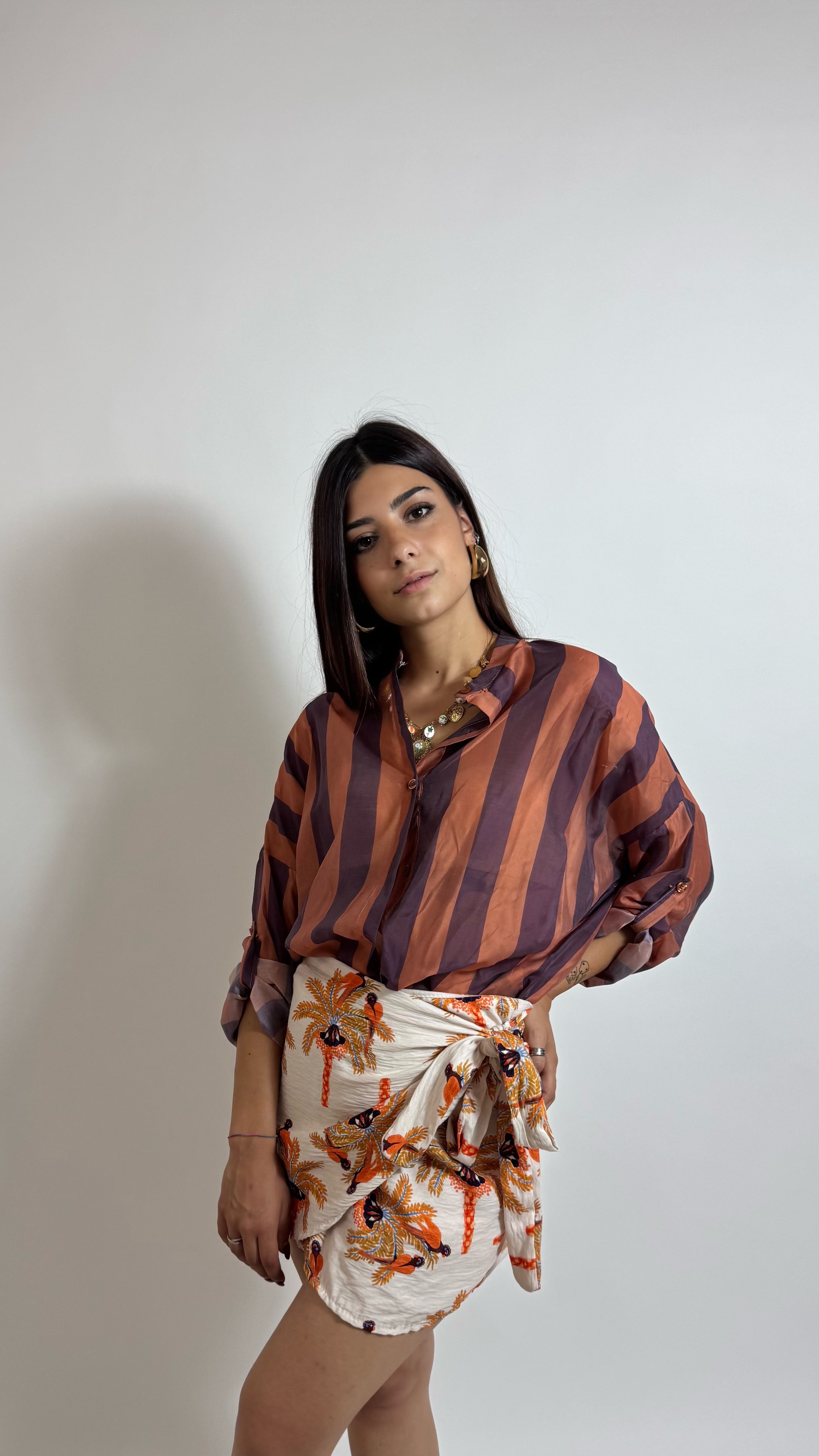 Camicia Soft Stripe Ruggine/Viola