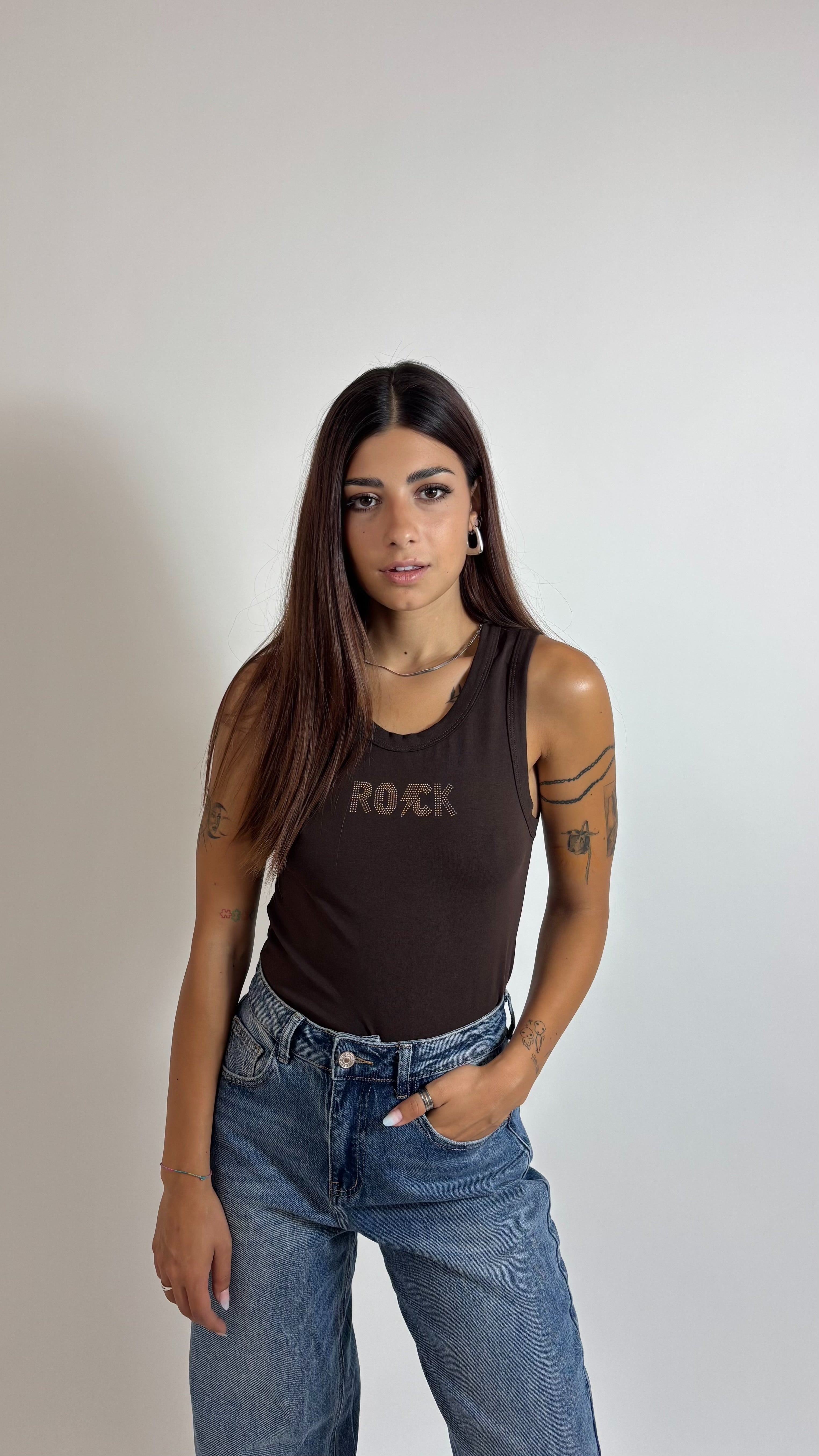 Canotta Rock Strass Choco