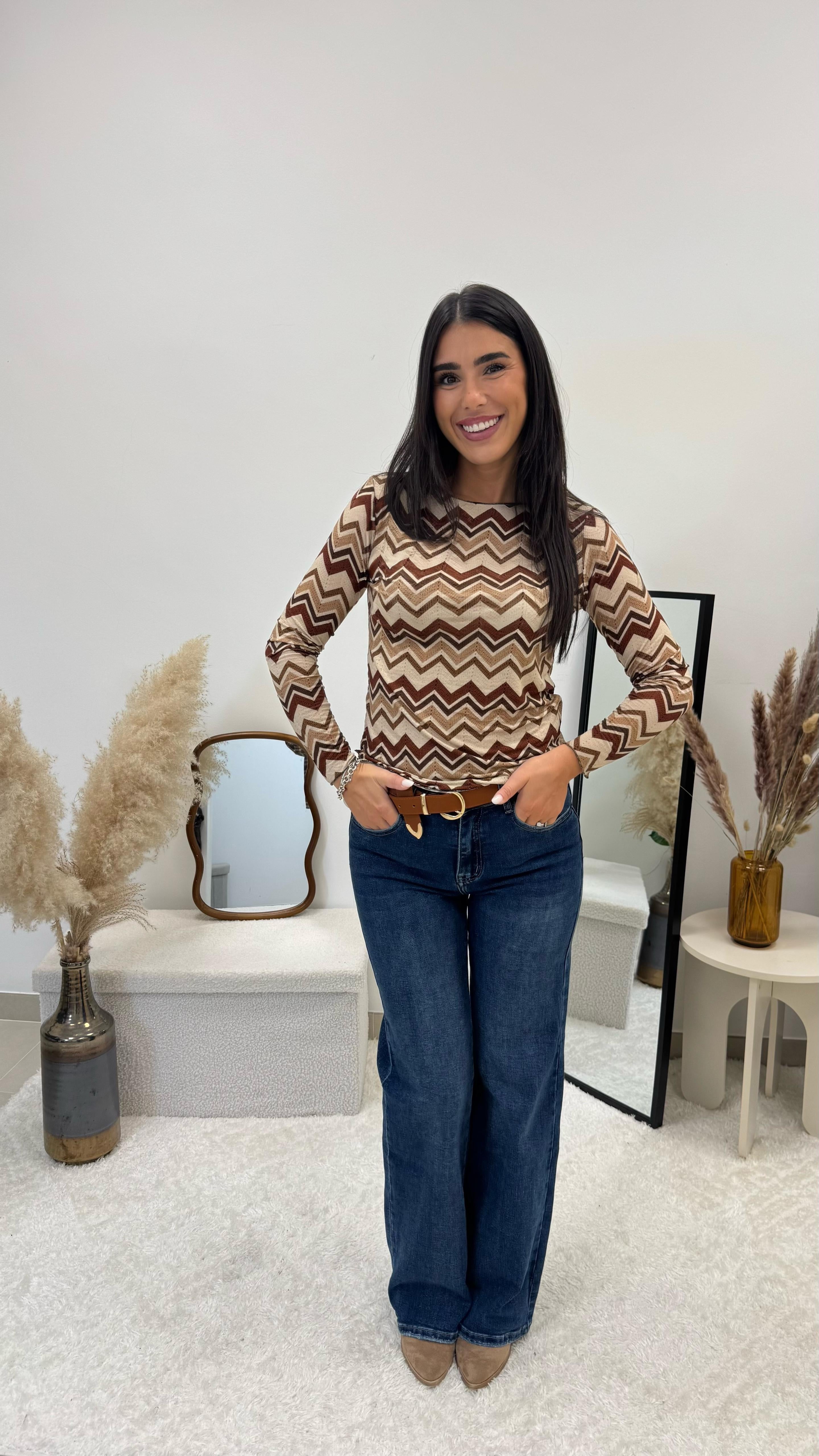 Maglia Cashmere Stampa ZigZag Nude💛