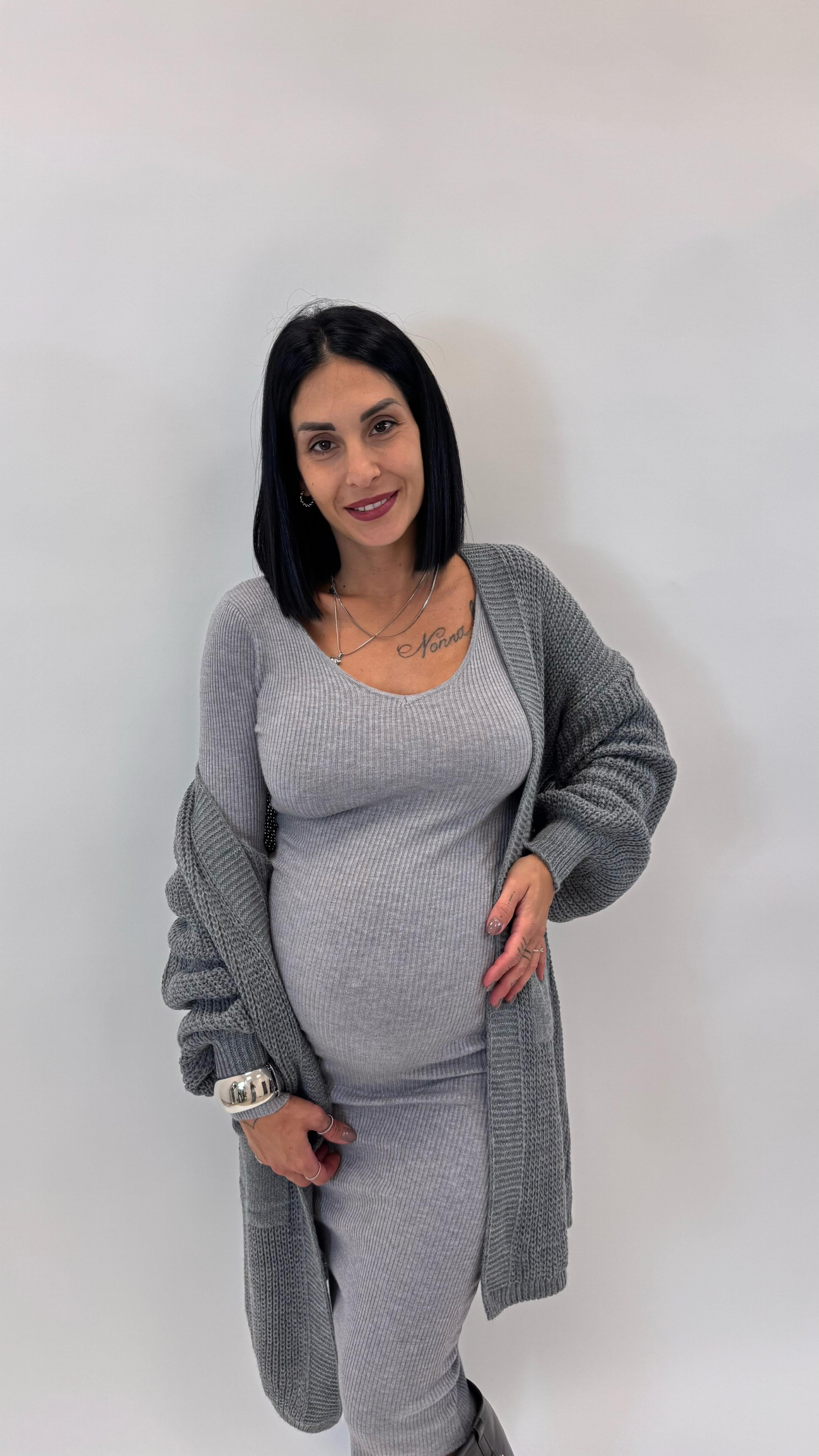 Cardigone Maglia Inglese Grigio Perla