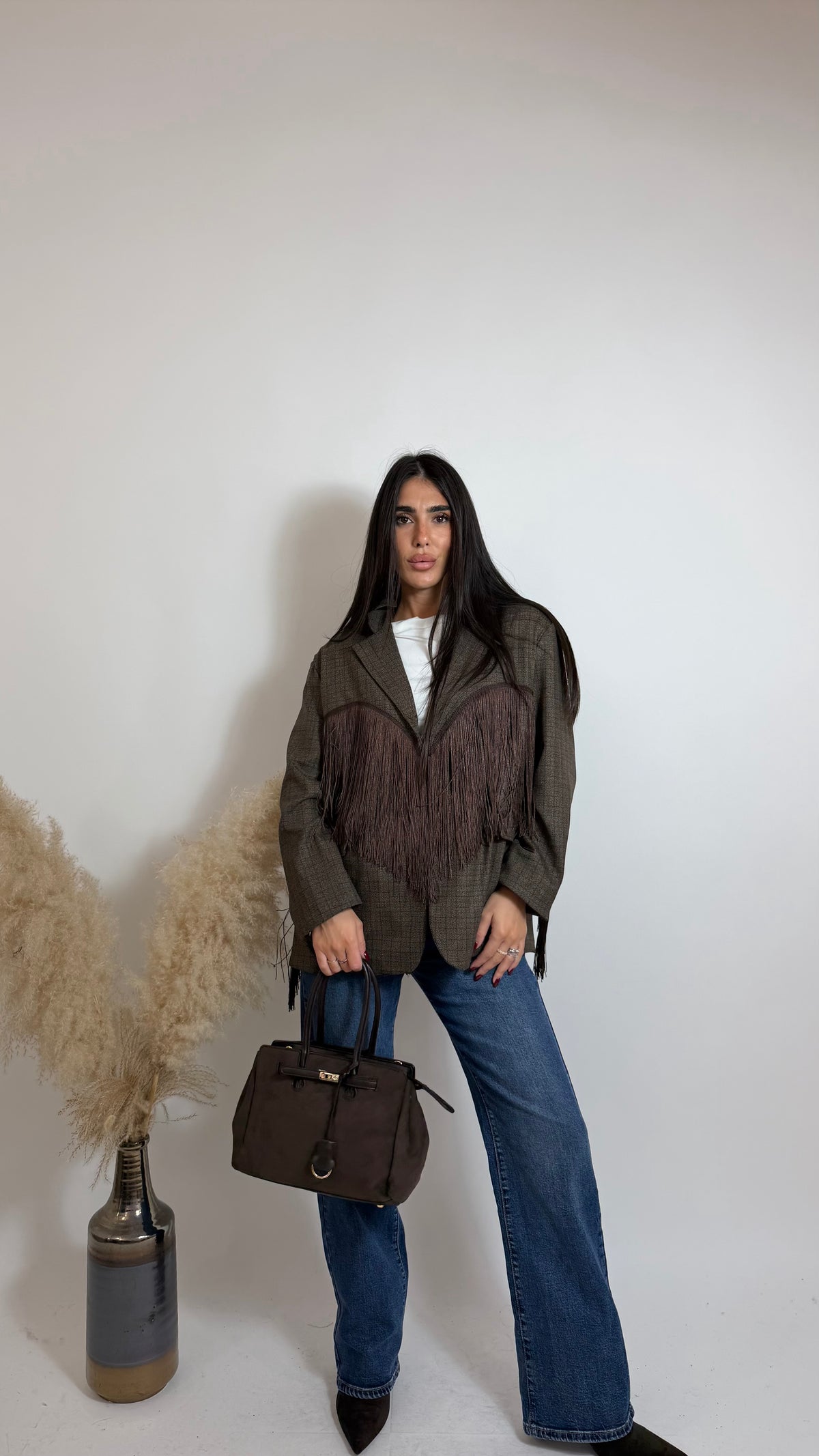 Blazer Check Fringe Choco
