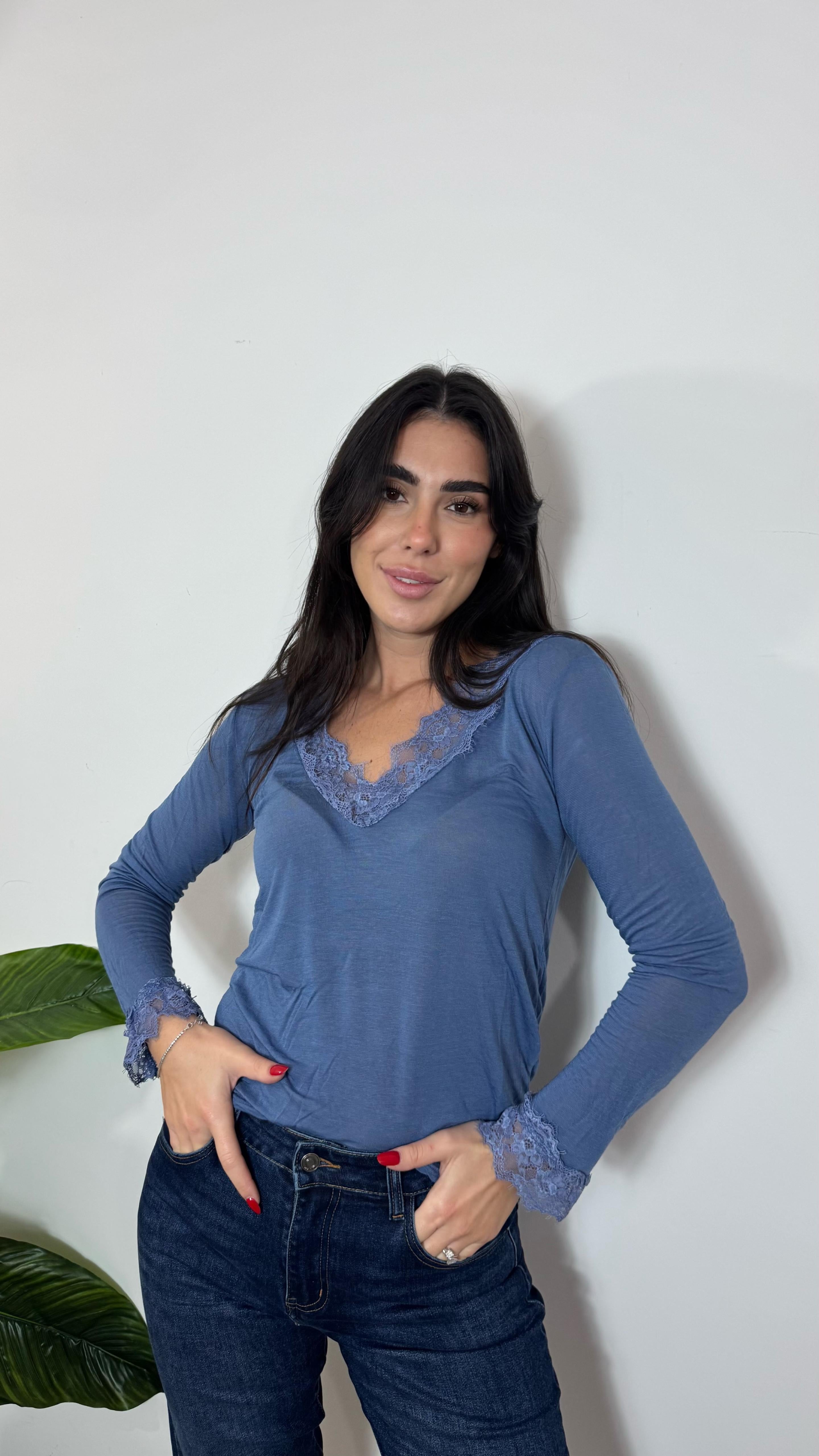 Maglia Cashmere e Pizzo Ceruleo