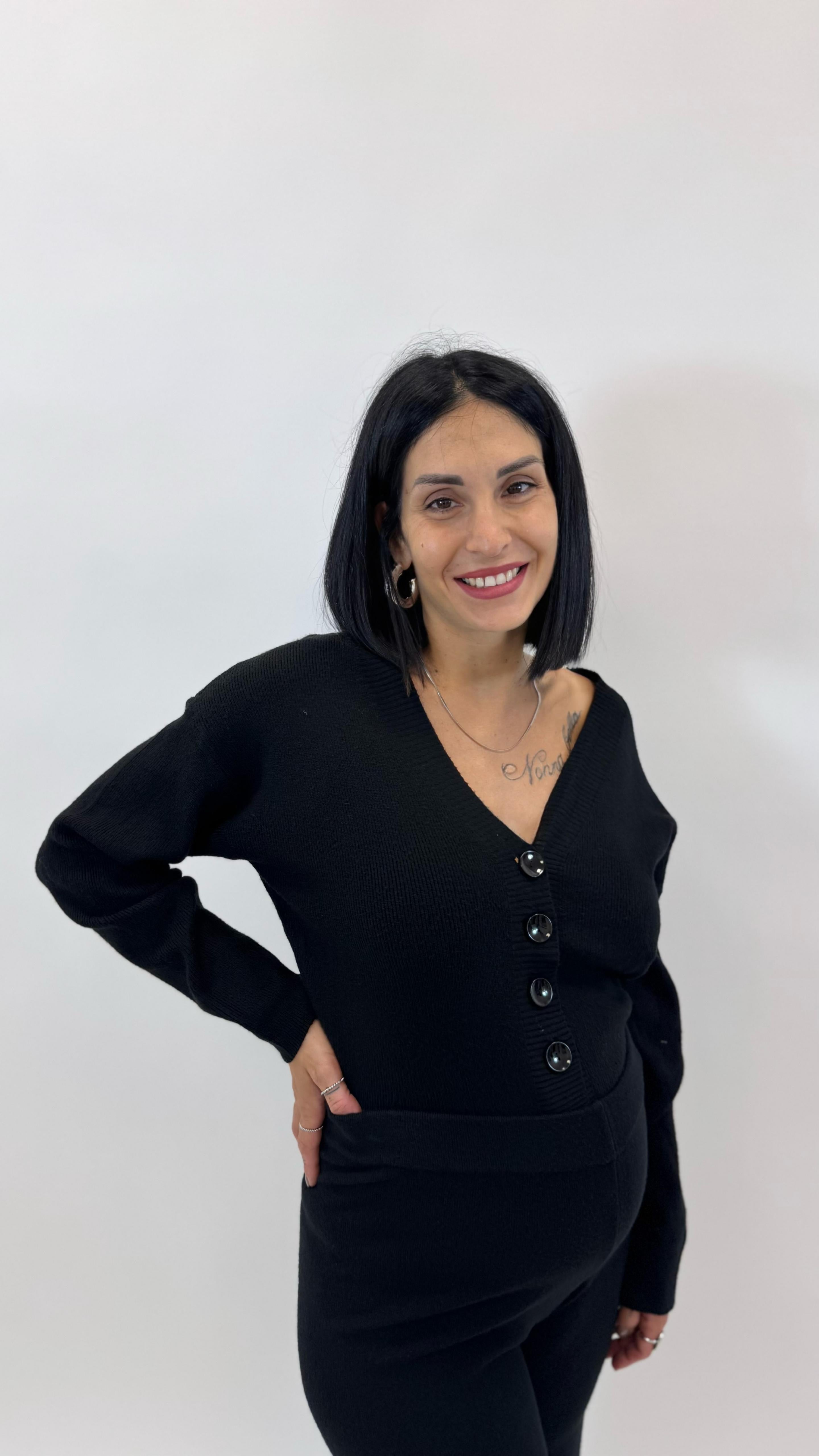 Pull Bottoncini Maglina Morbida Nero