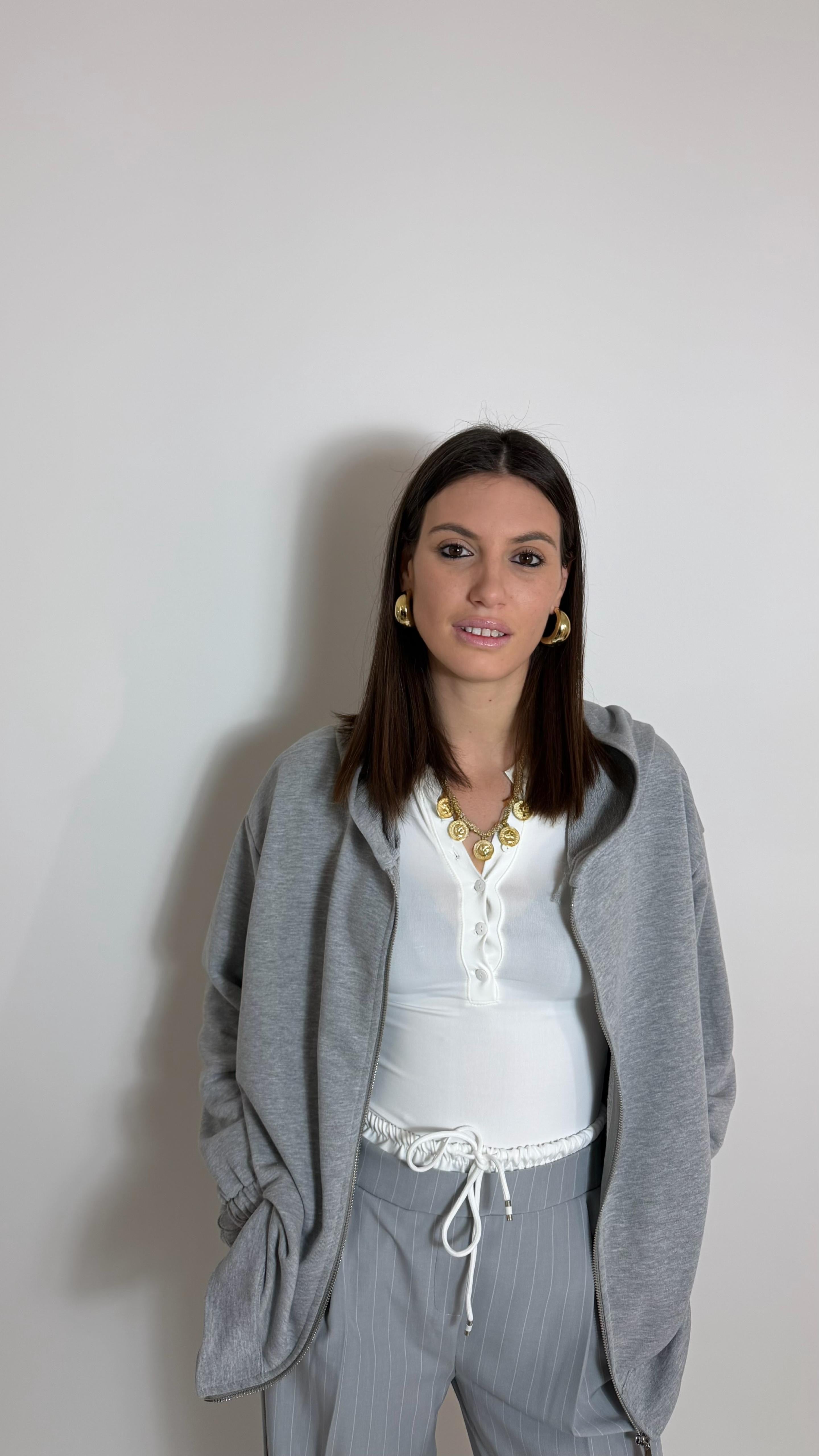 Felpa Cozy Con Zip Grigio Perla