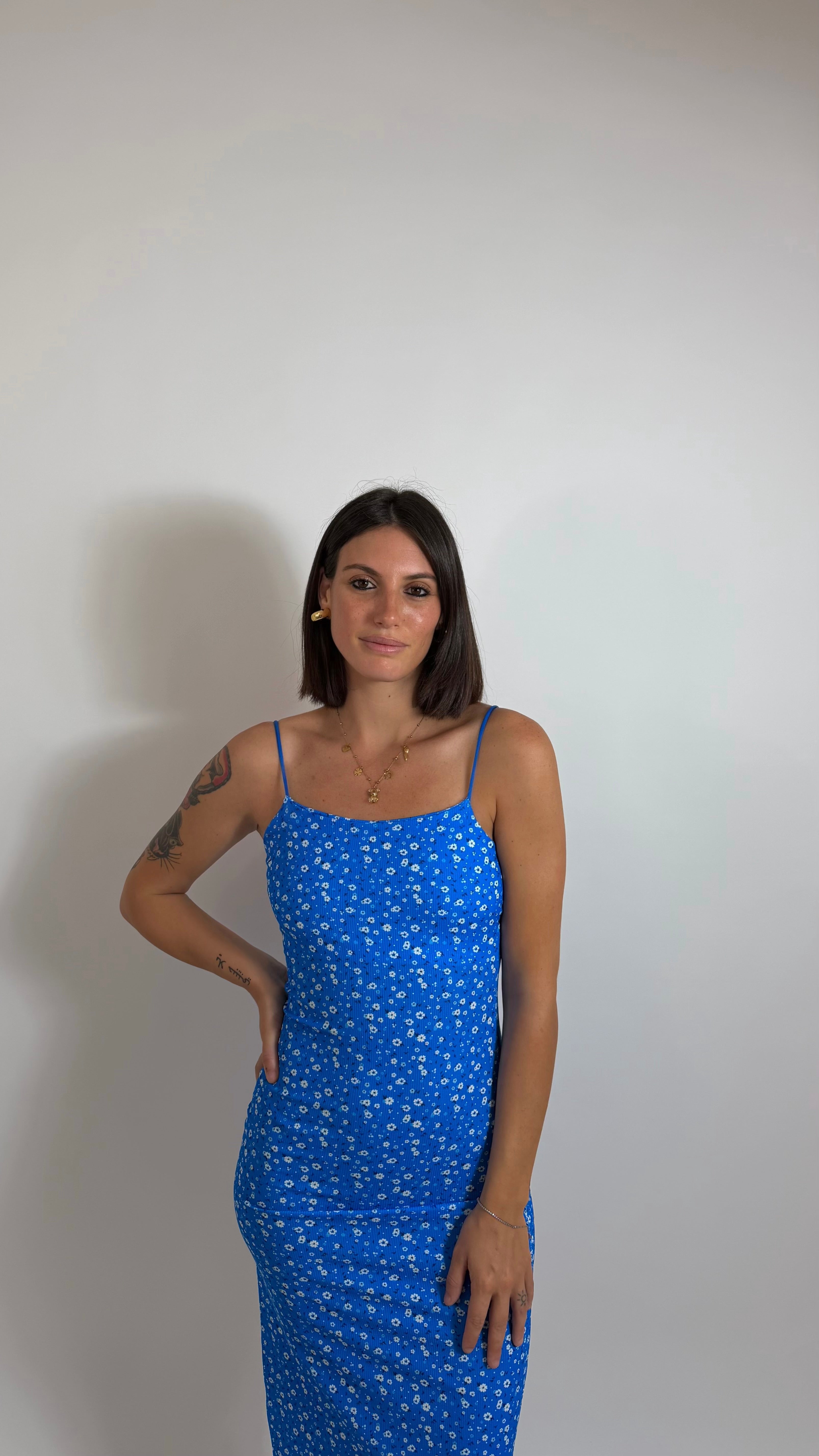Abito Coste Strette Flowers Blu