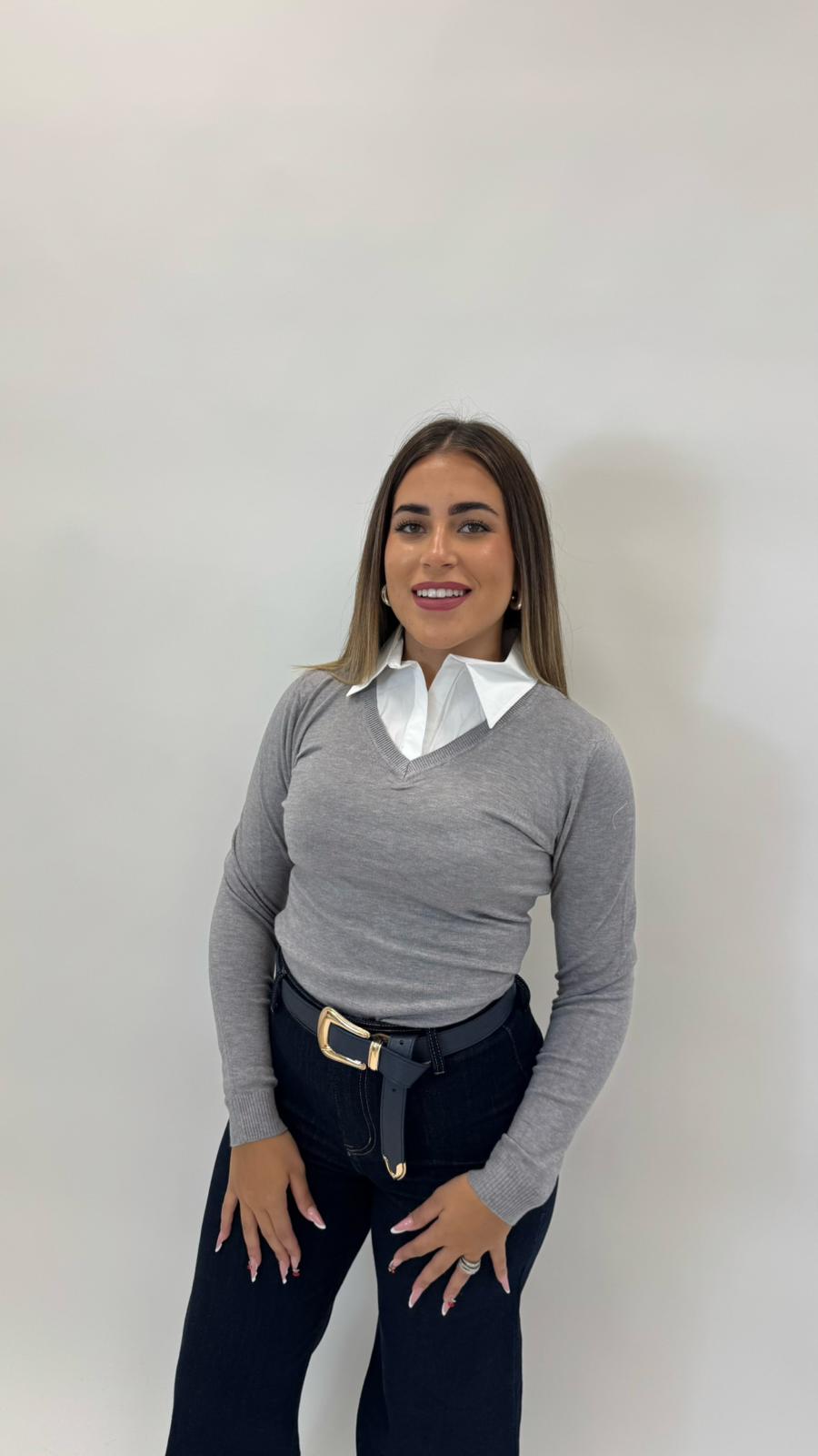 Pull Camicia Cucita Grigio Perla