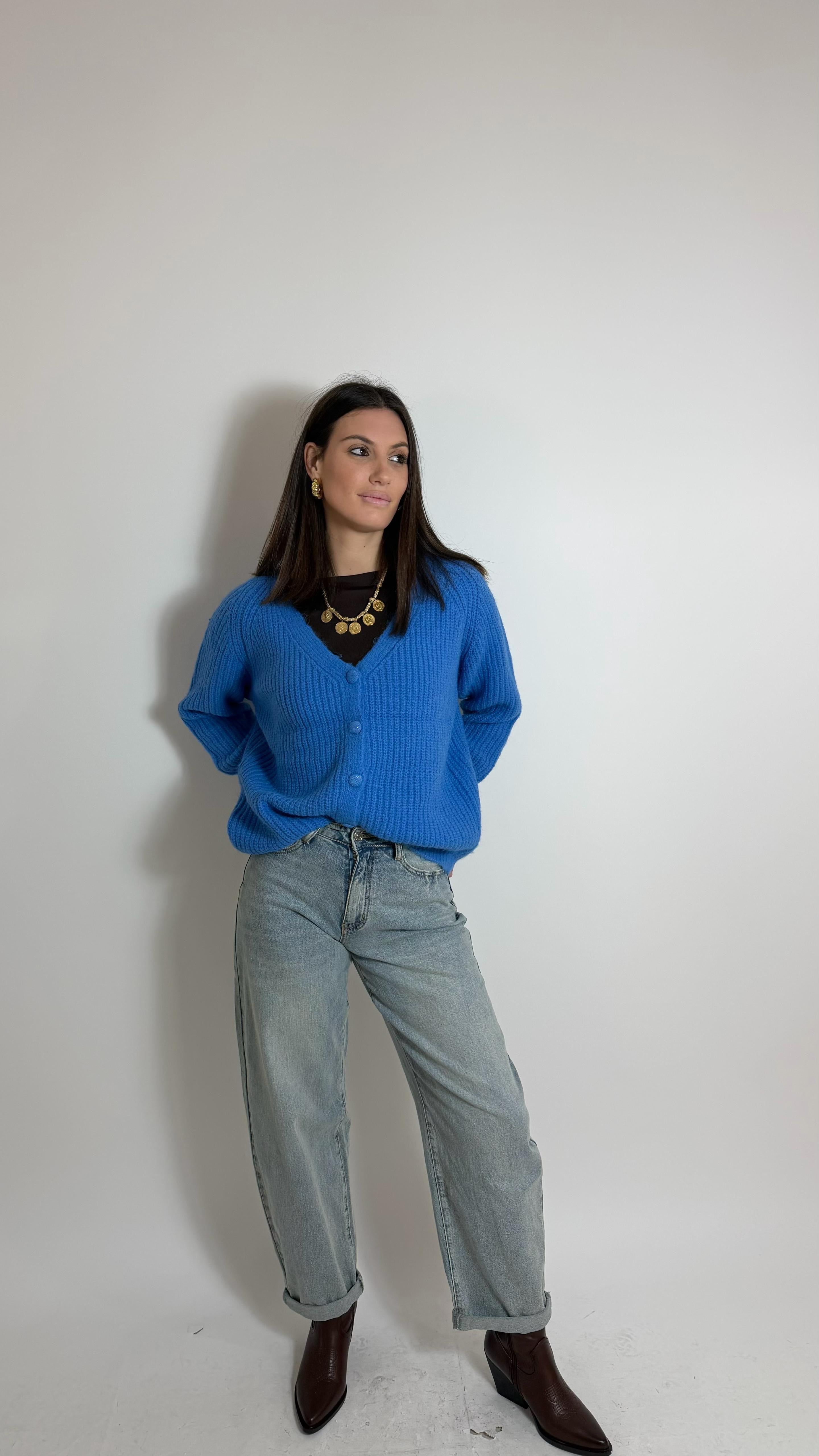 Cardigan Bottoni Rivestiti Sky Blue